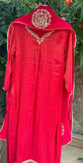 Red Gotta Zardozi Tissue Shimmer Suit