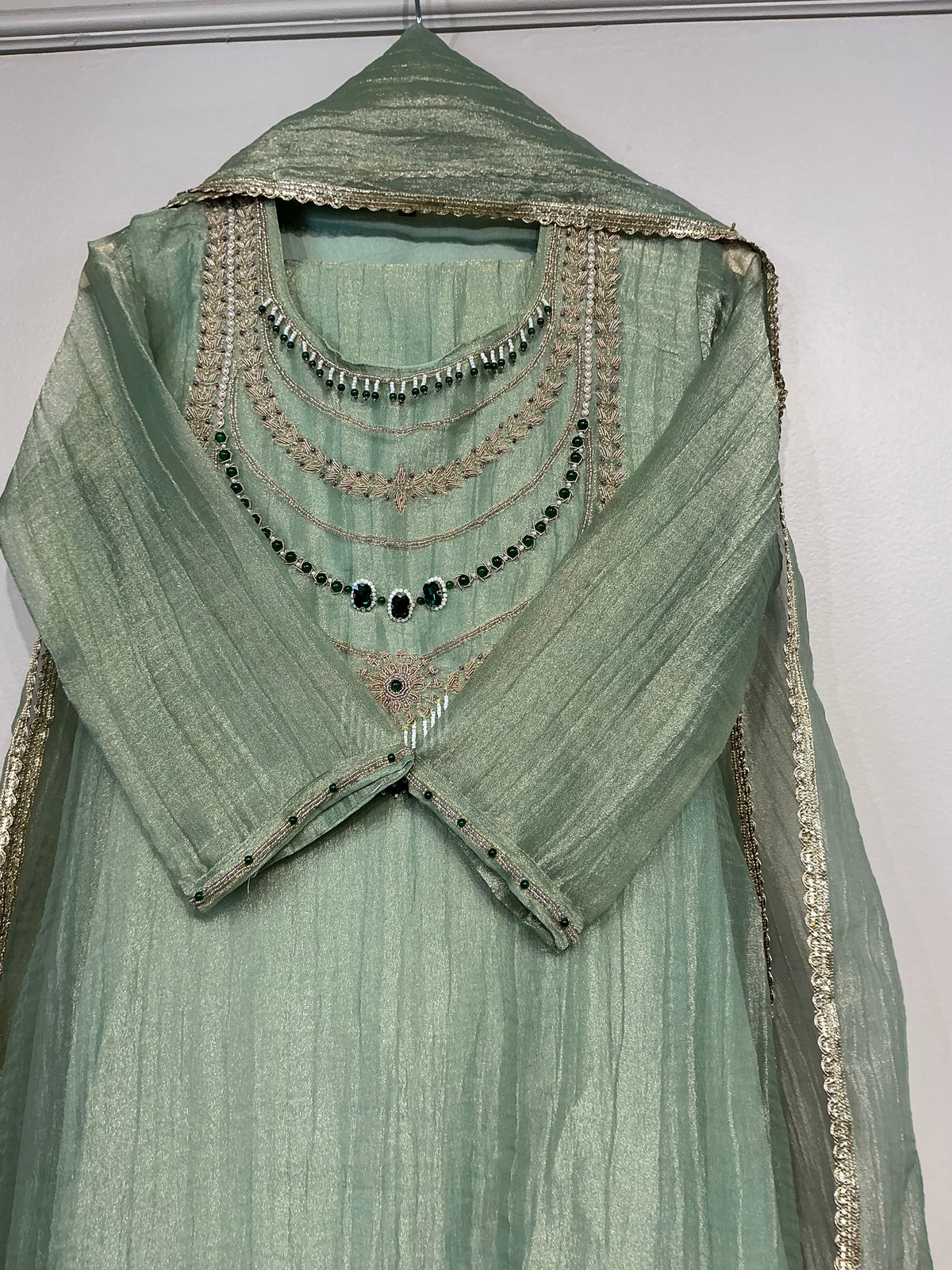 RAANI HAAR ROSE GOLD + SAGE GREEN CRUSH TISSUE SHIMMER SUIT