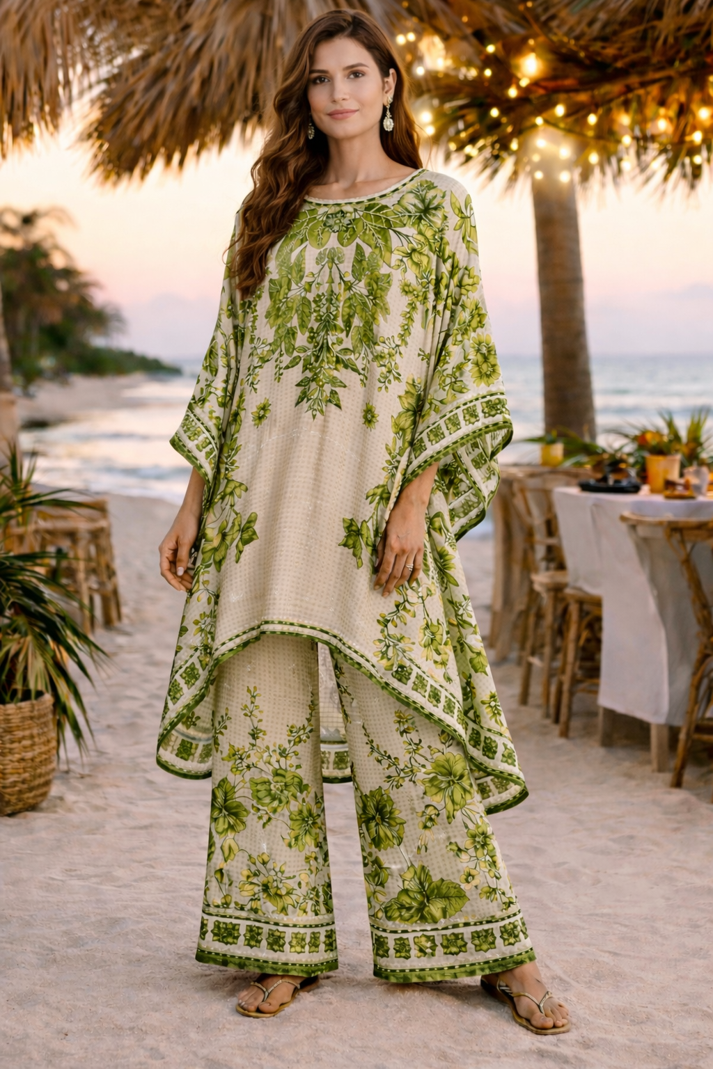 Floral Crepe Kaftan Set