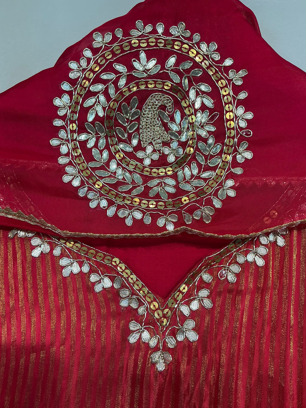 Red Gotta Zardozi Tissue Shimmer Suit