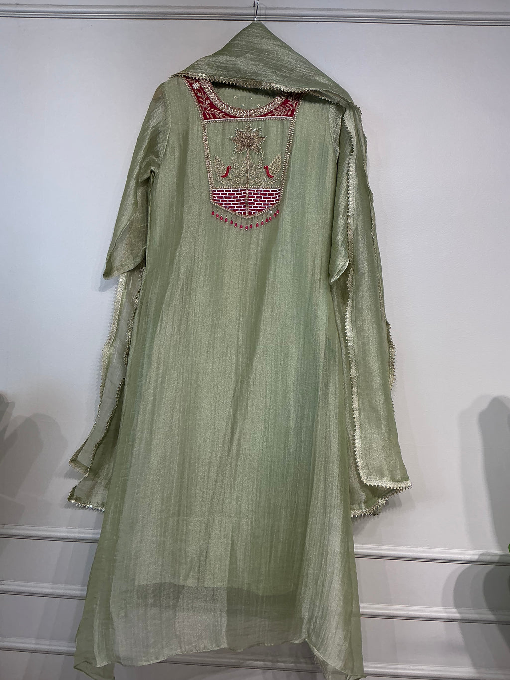 Peacock Crush Tissue Shimmer Suit