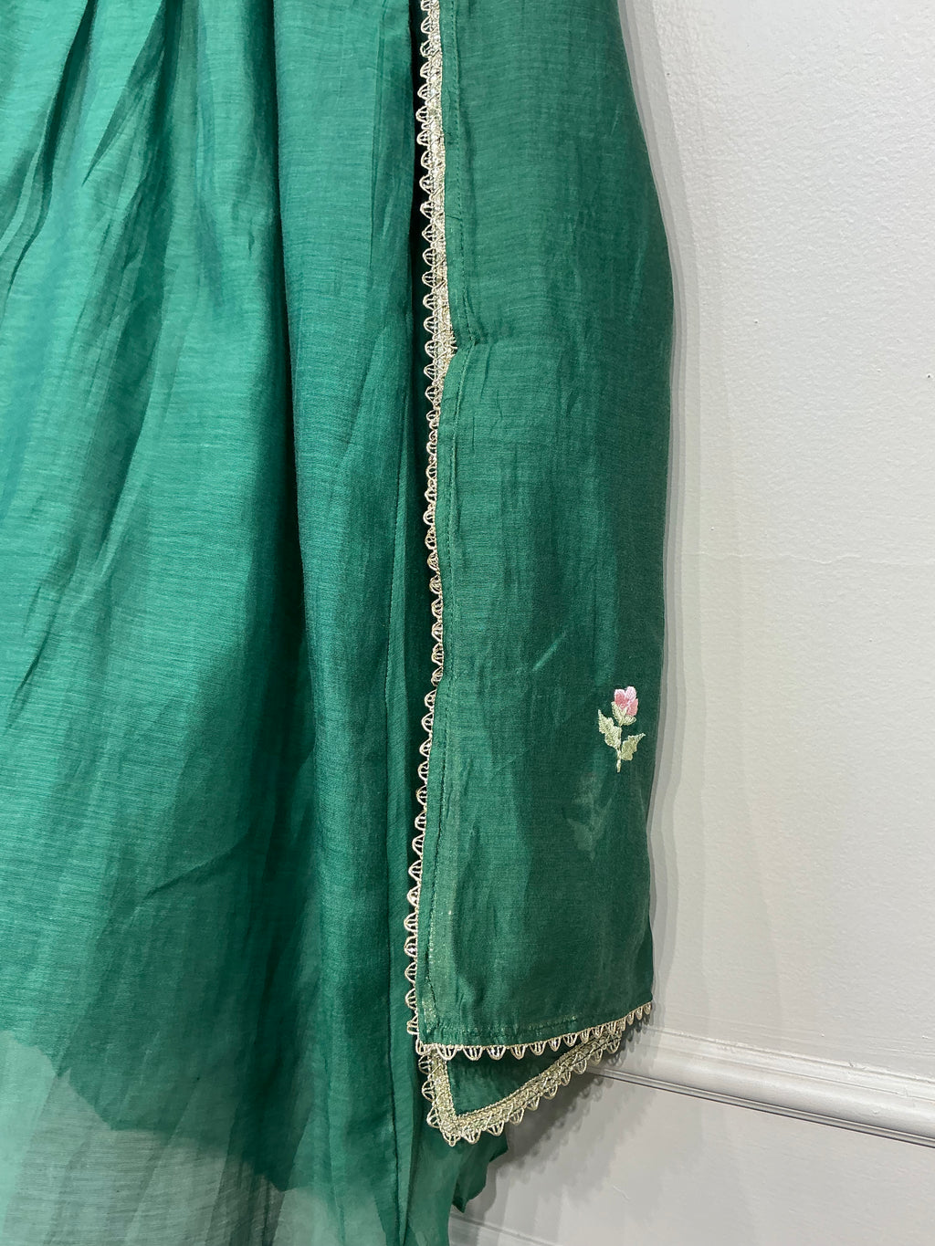 Mocha Brown & Green Mul Chanderi Suit