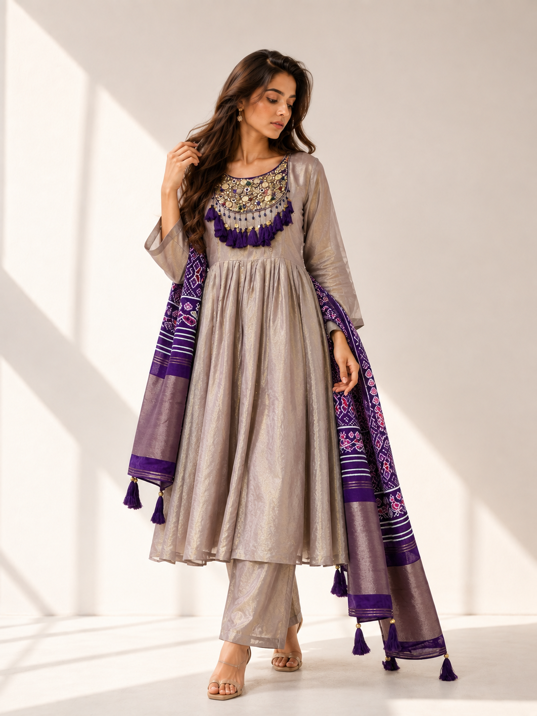 Patola Zari Tissue Shimmer Suit
