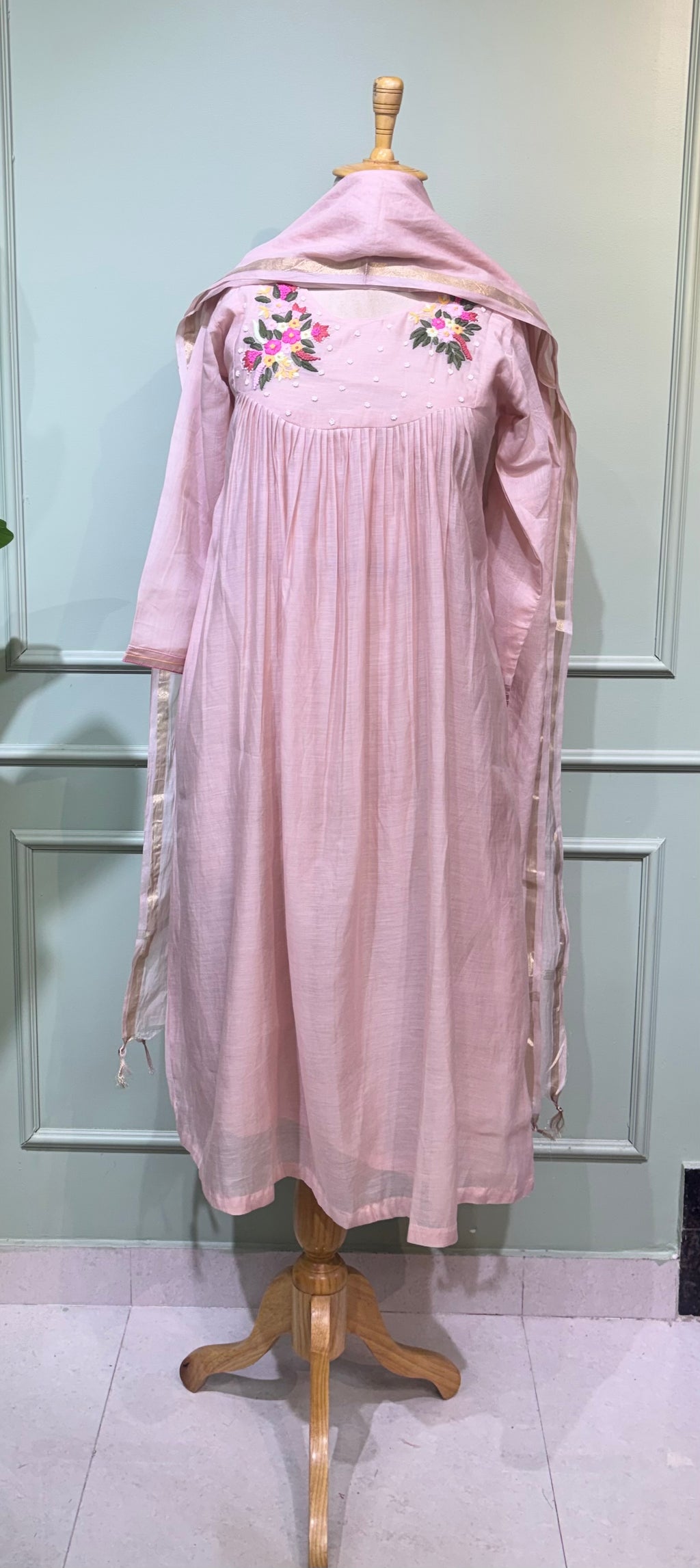 Nude Blossom Chanderi Suit Set