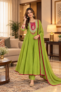 Bandhej Amber & Green Mul Chanderi Suit
