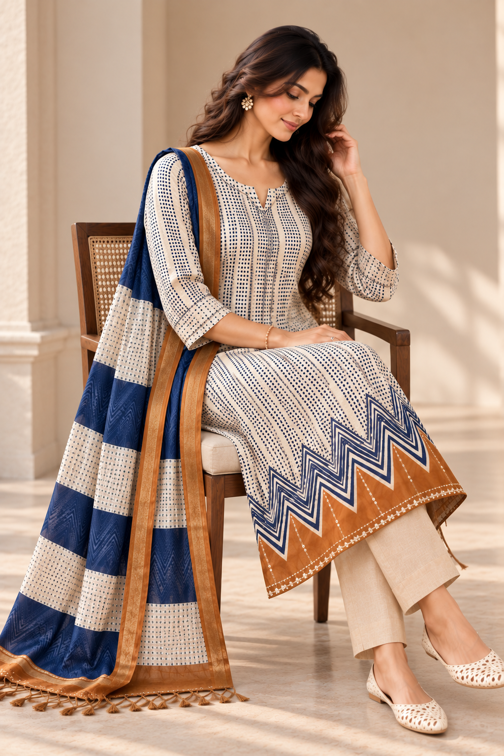 Chevron Chanderi Cotton Silk Suit