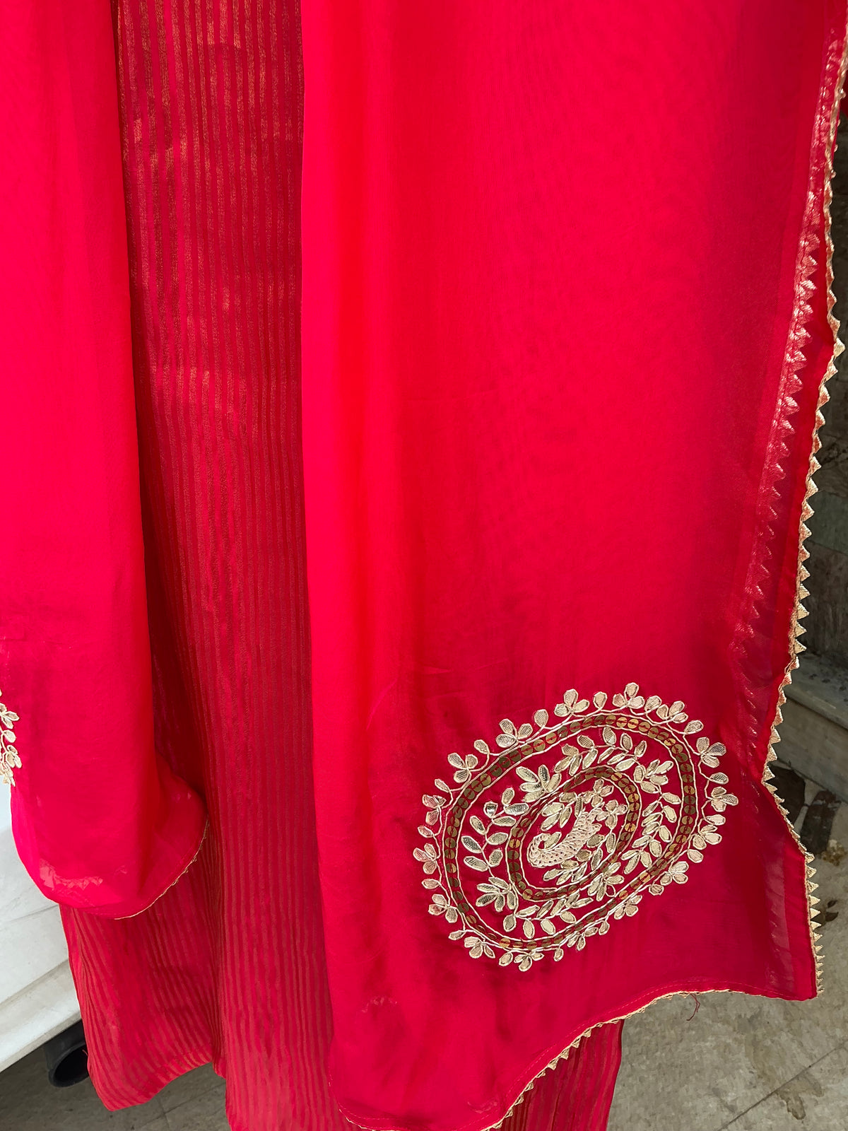 Red Gotta Zardozi Tissue Shimmer Suit