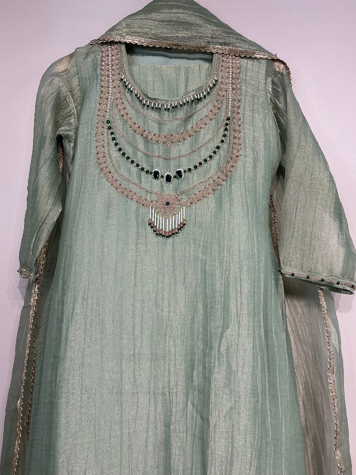 RAANI HAAR ROSE GOLD + SAGE GREEN CRUSH TISSUE SHIMMER SUIT
