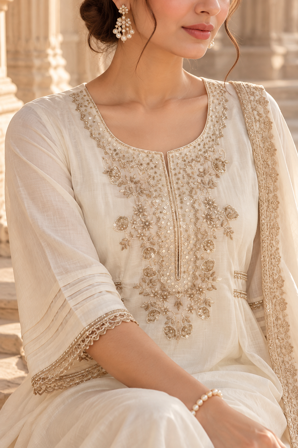 Safed Sitara Mul Chanderi Suit