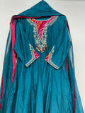 Bandhej Teal/ Amber Mul Chanderi Suit