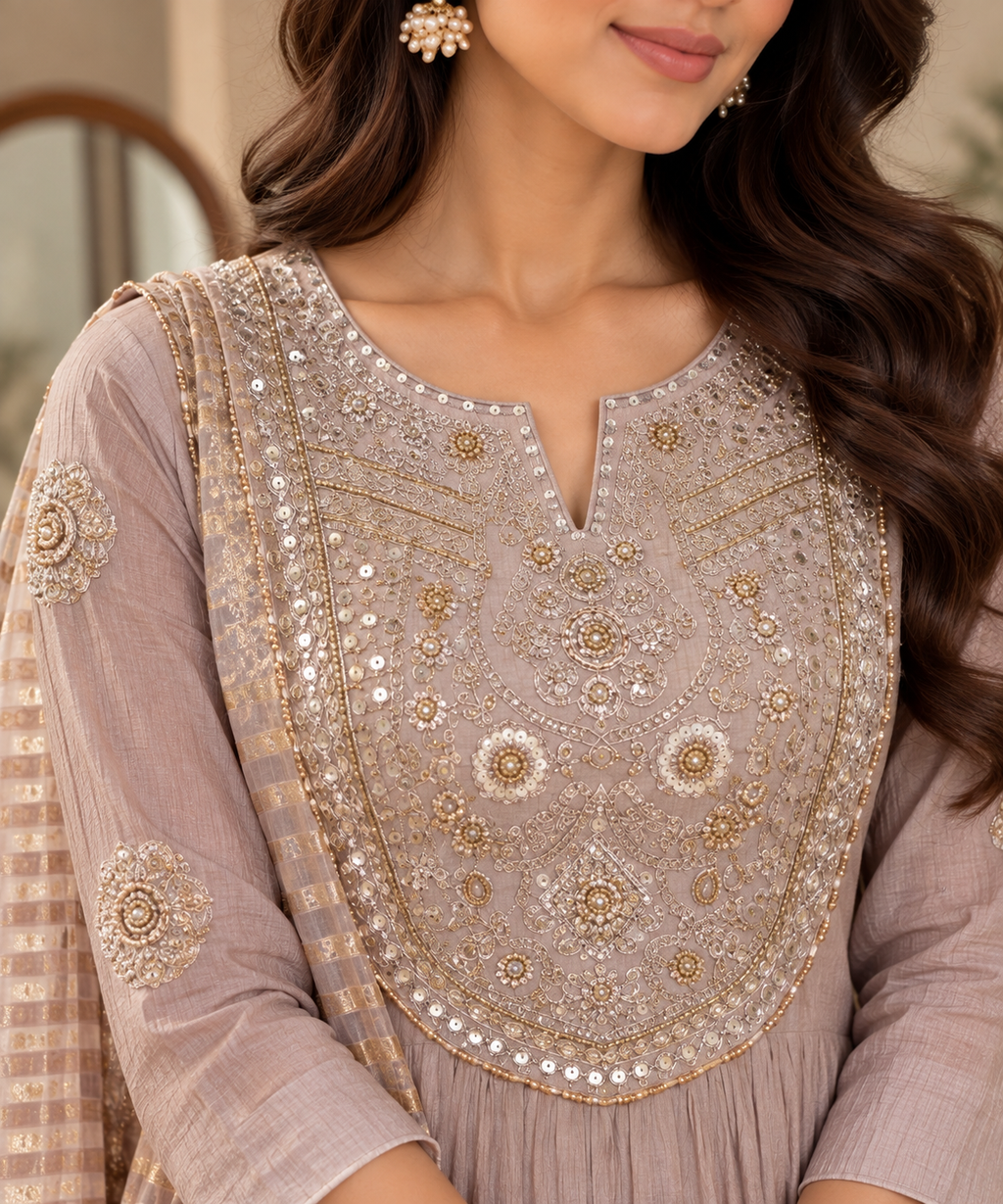 Crush Mul Chanderi Zari Embroidered Suit