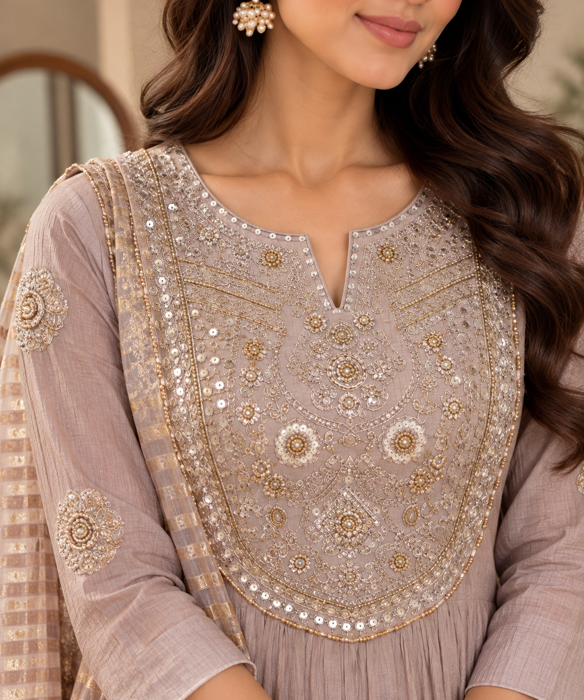 Crush Mul Chanderi Zari Embroidered Suit