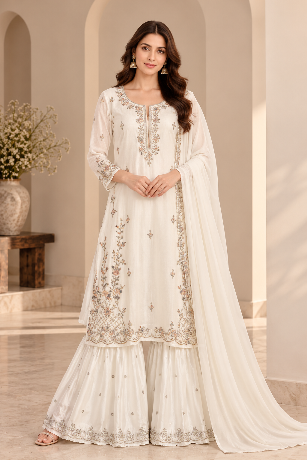 White Bloom Sharara set