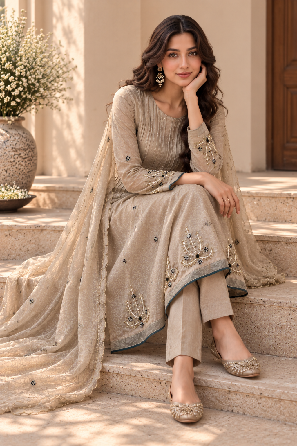 Champagne Tissue Shimmer Suit