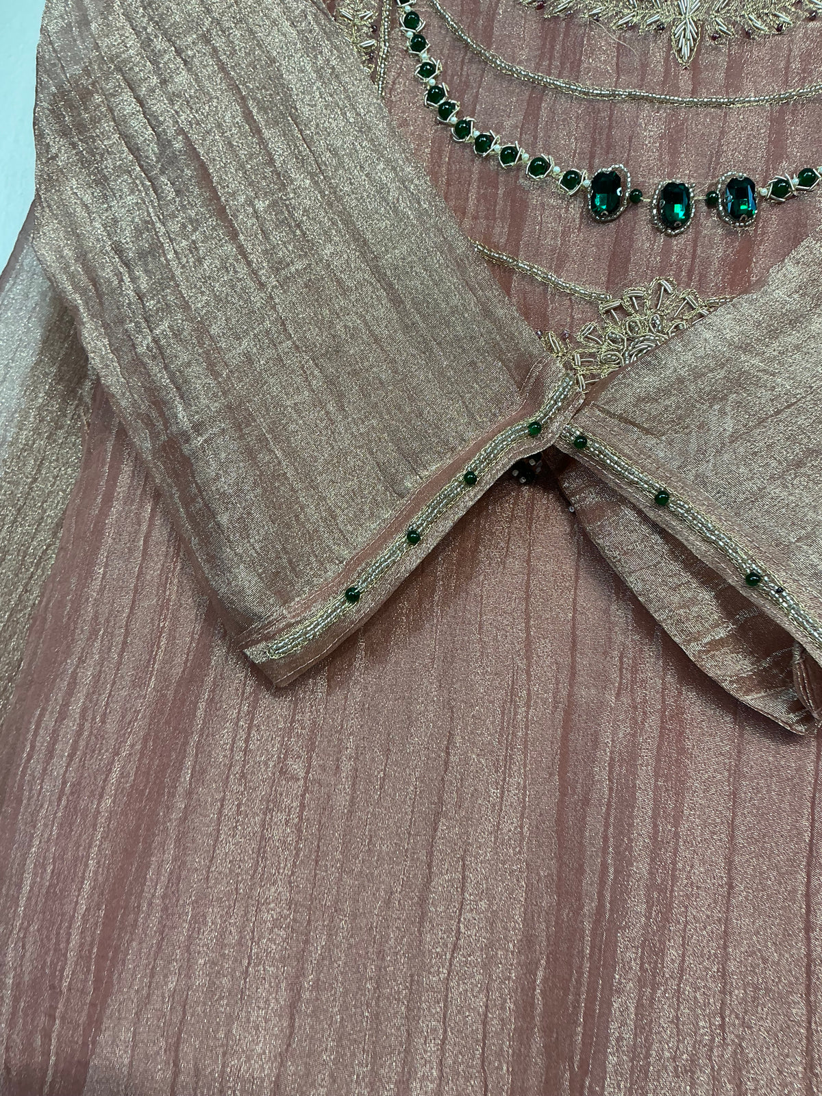 RAANI HAAR ROSE GOLD + SAGE GREEN CRUSH TISSUE SHIMMER SUIT