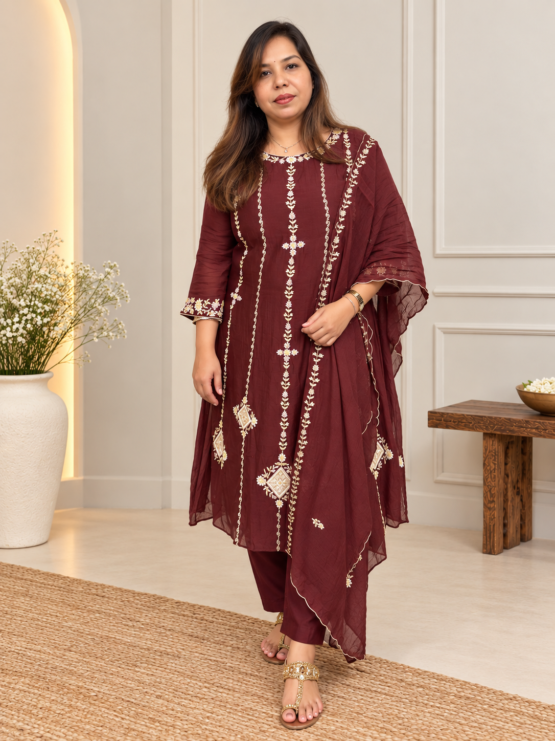 Brown Banarasi Mul Chanderi suit