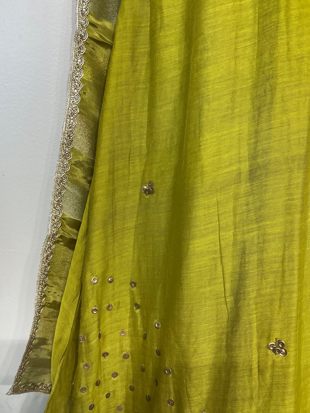 Mehandi Sequence Zardozi Mul Chanderi Suit