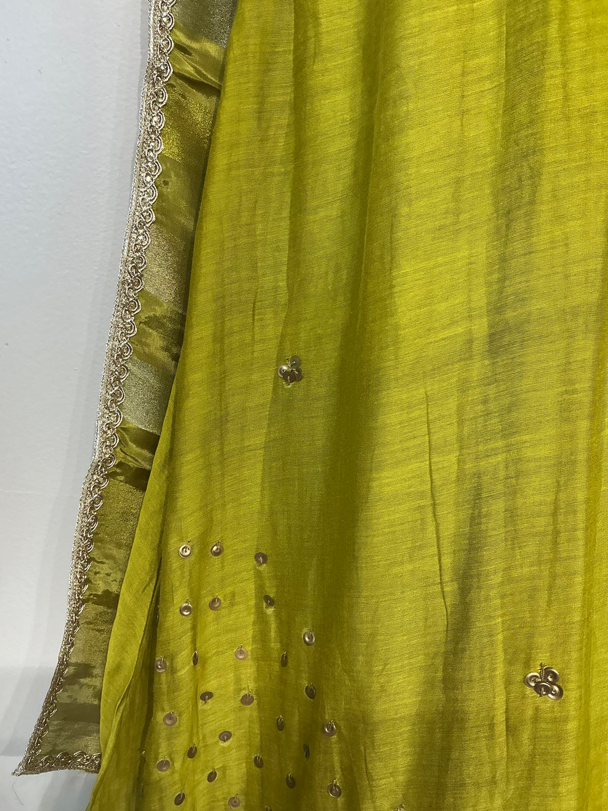 Mehandi Sequence Zardozi Mul Chanderi Suit