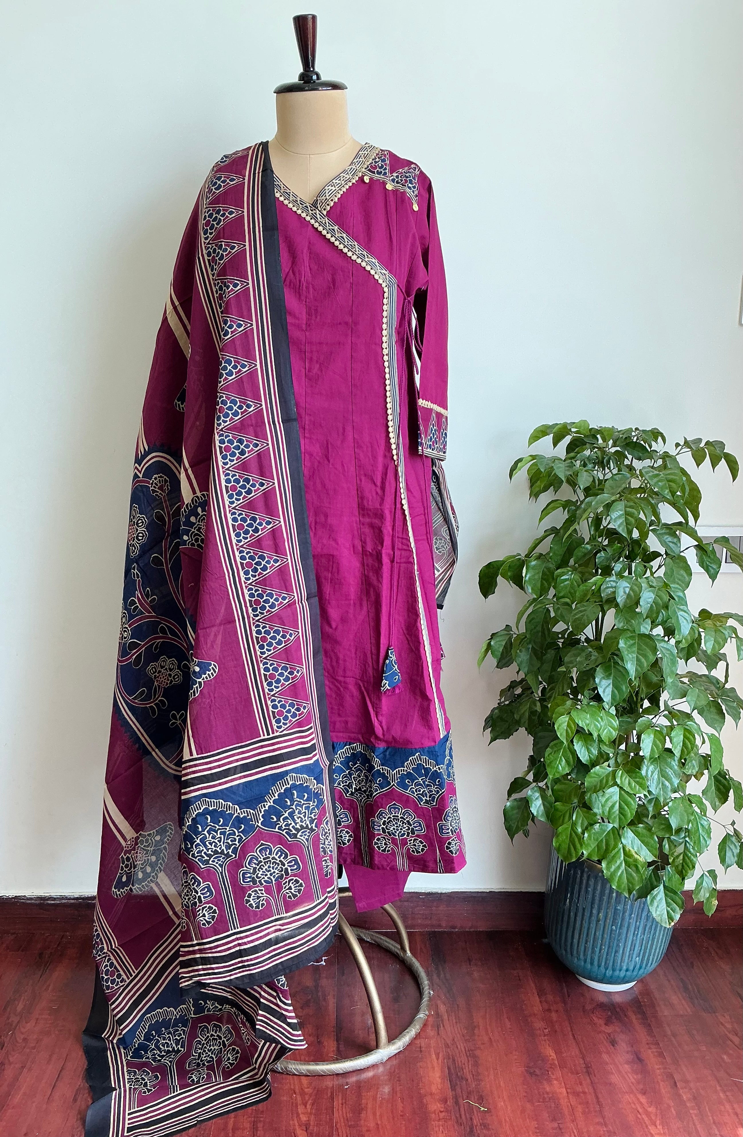 Wine Vibe Cotton A- Line Suit