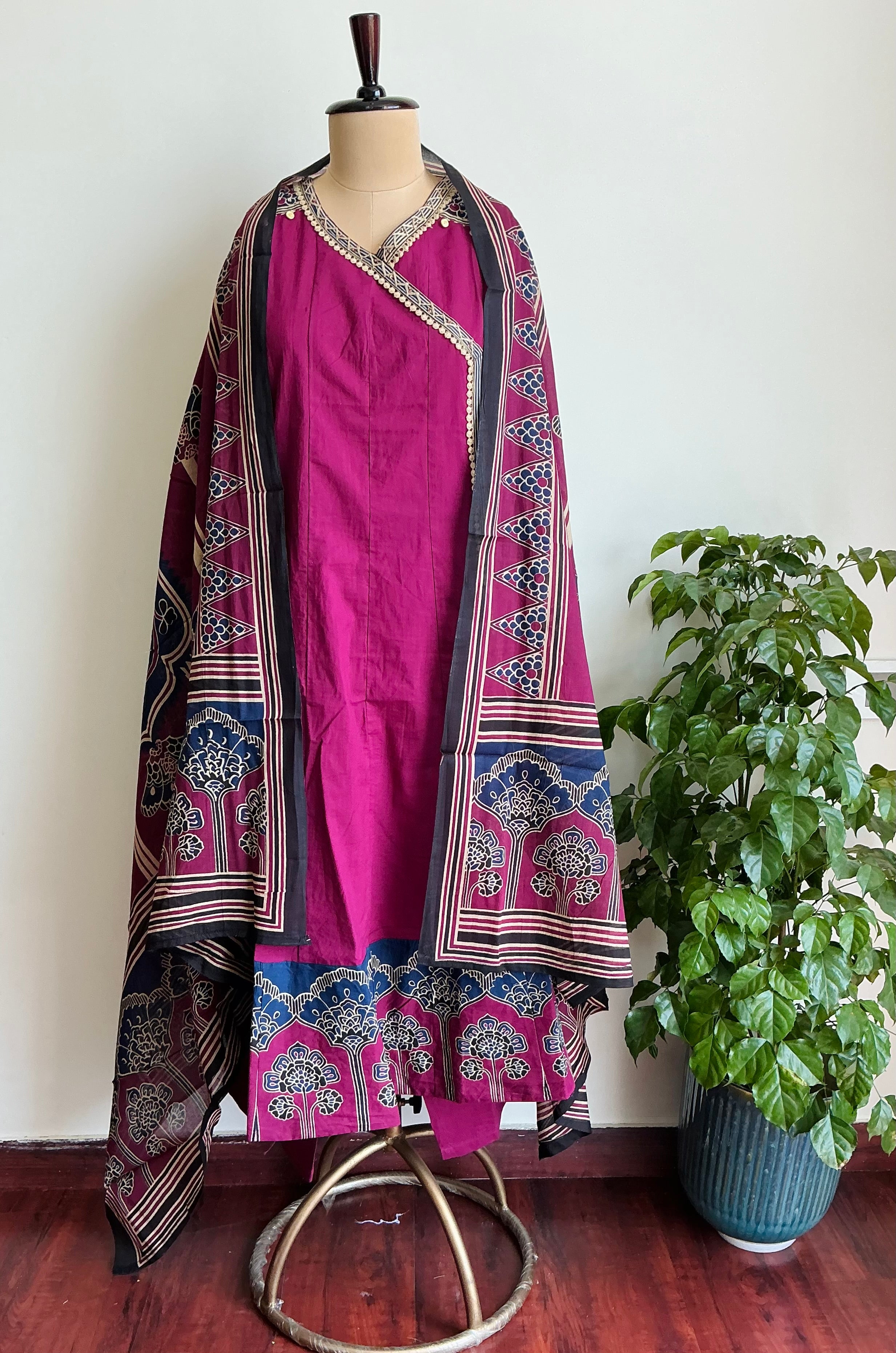 Wine Vibe Cotton A- Line Suit