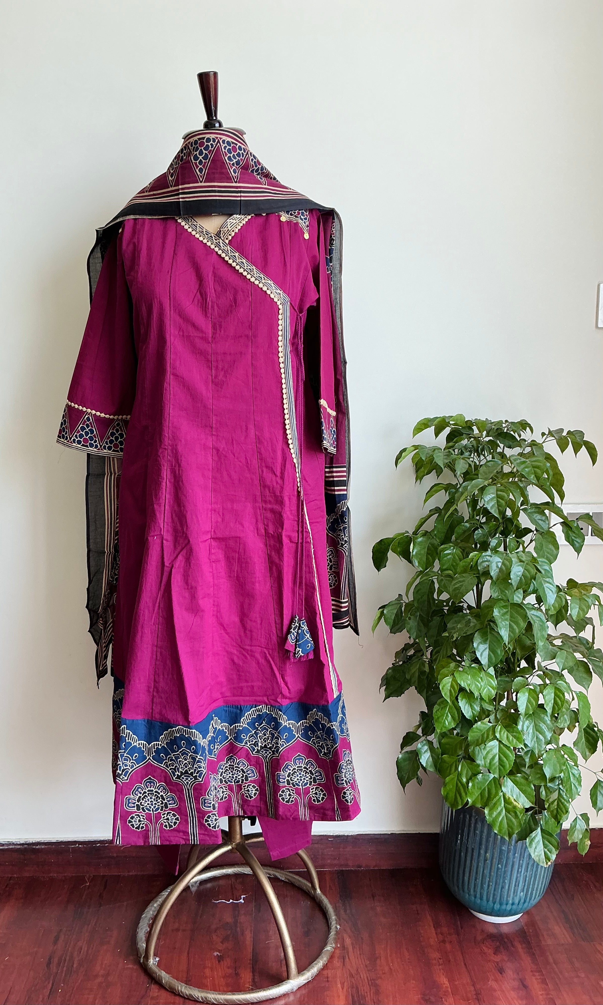 Wine Vibe Cotton A- Line Suit