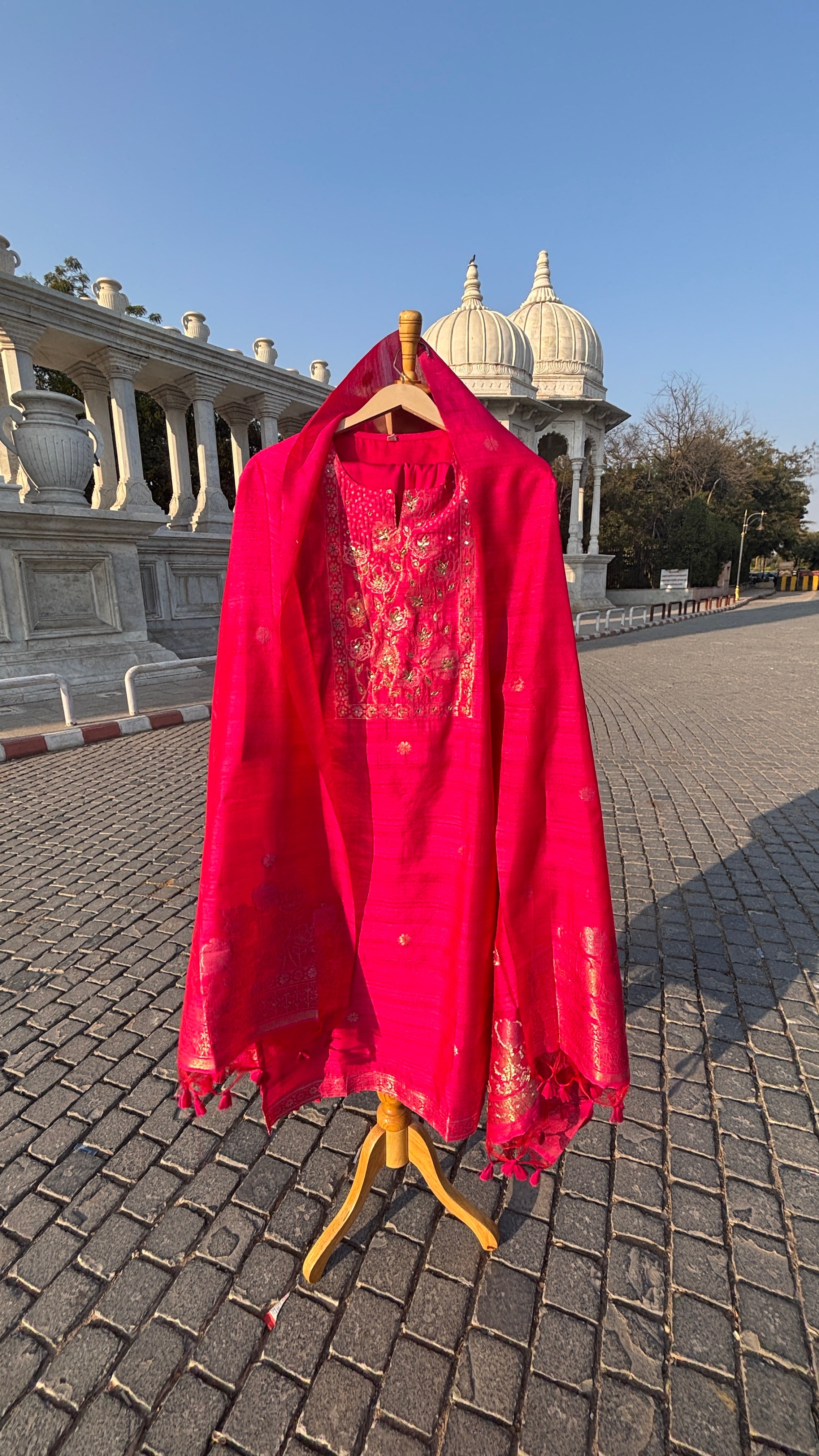 Pink Chanderi Banarasi Weave Suit Set