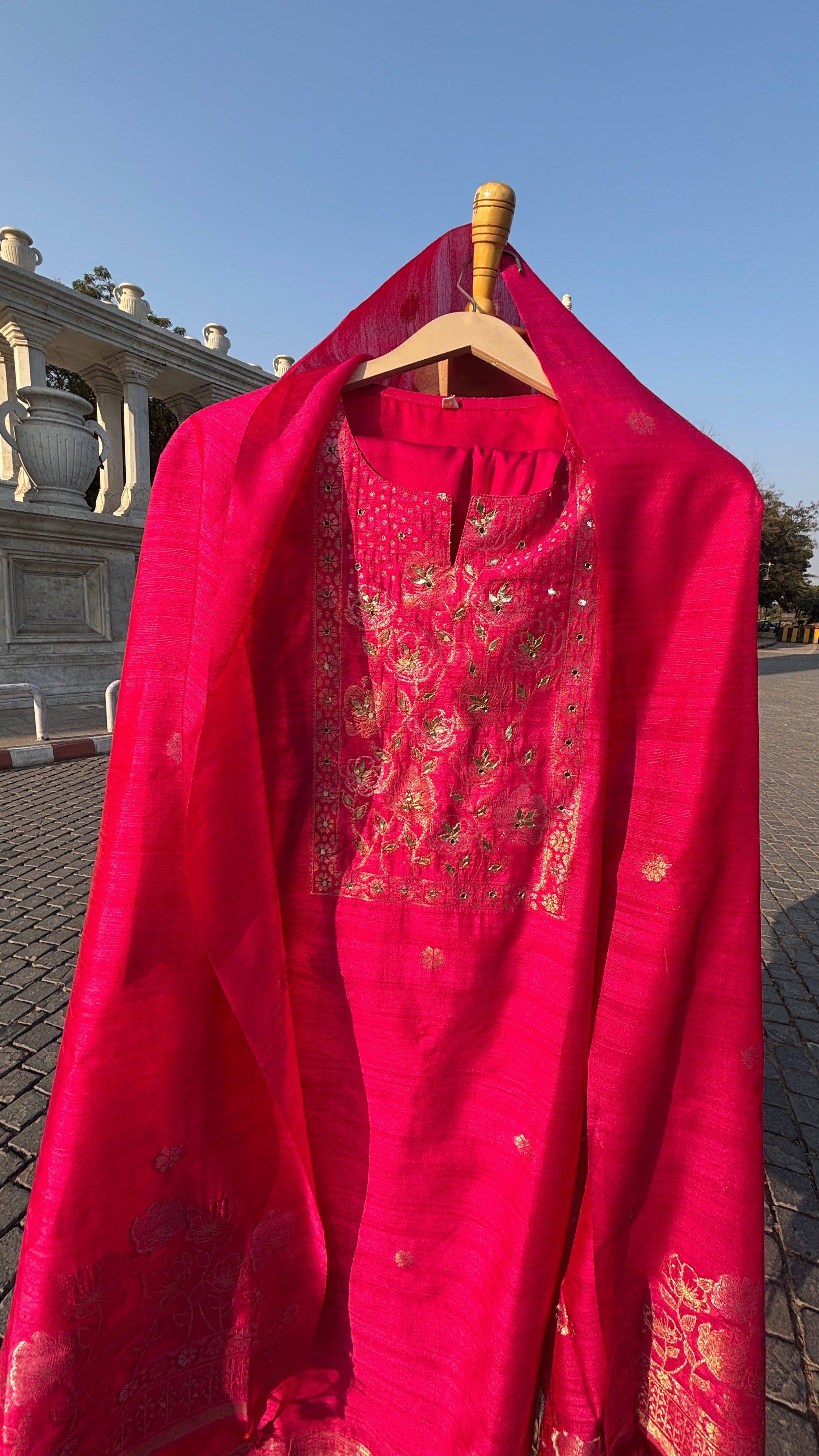 Pink Chanderi Banarasi Weave Suit Set