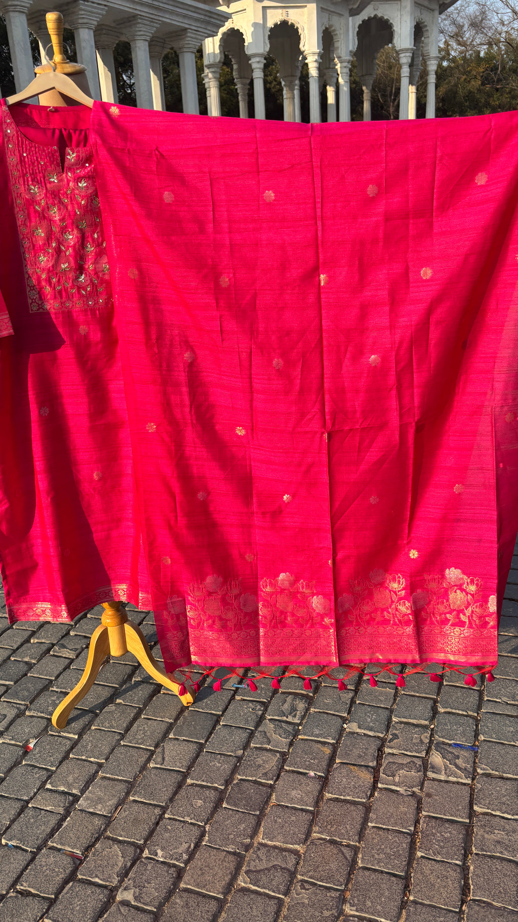 Pink Chanderi Banarasi Weave Suit Set