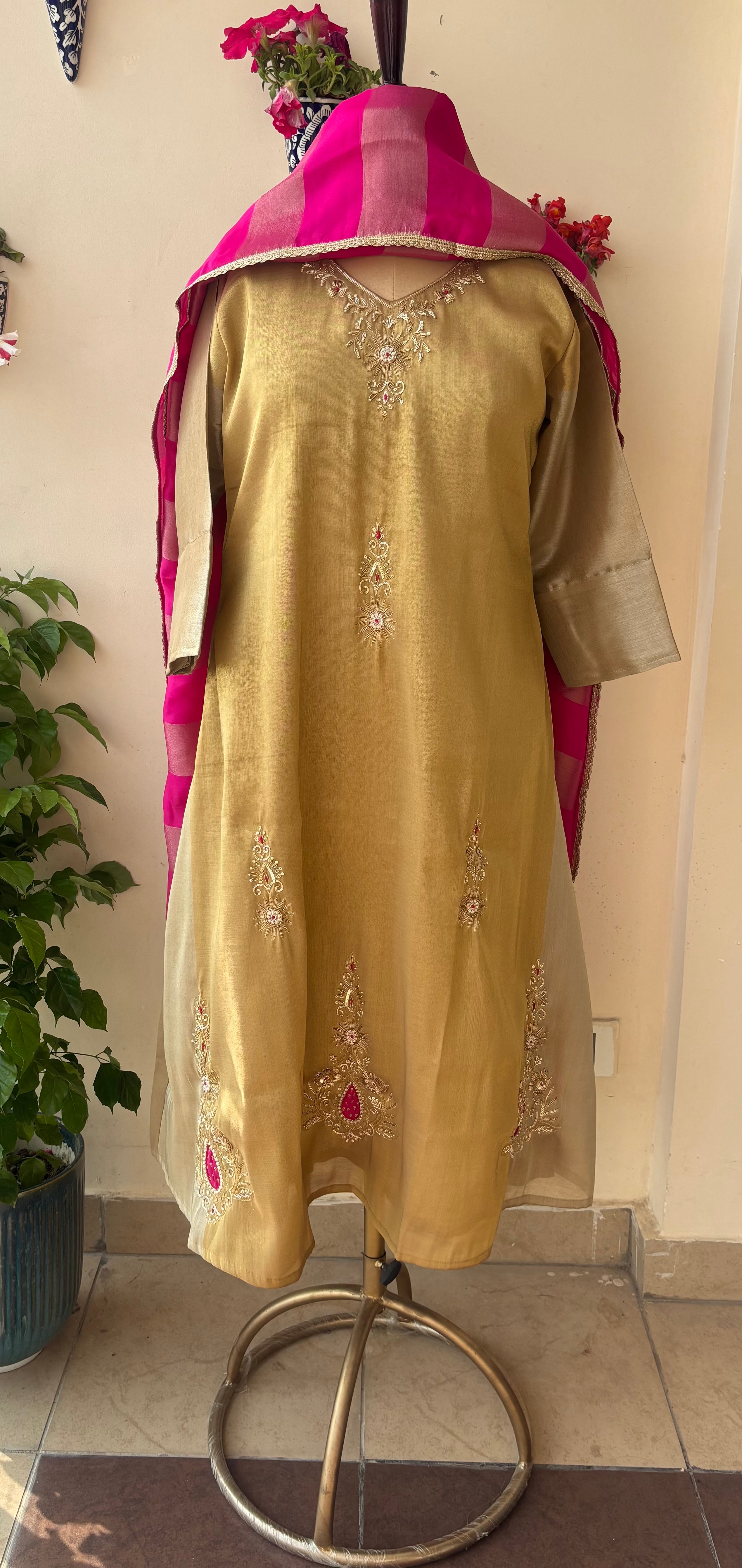 Golden Gulab Anarkali Set