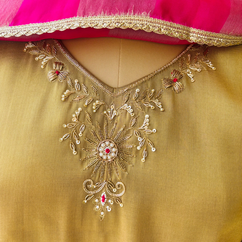 Golden Gulab Anarkali Set