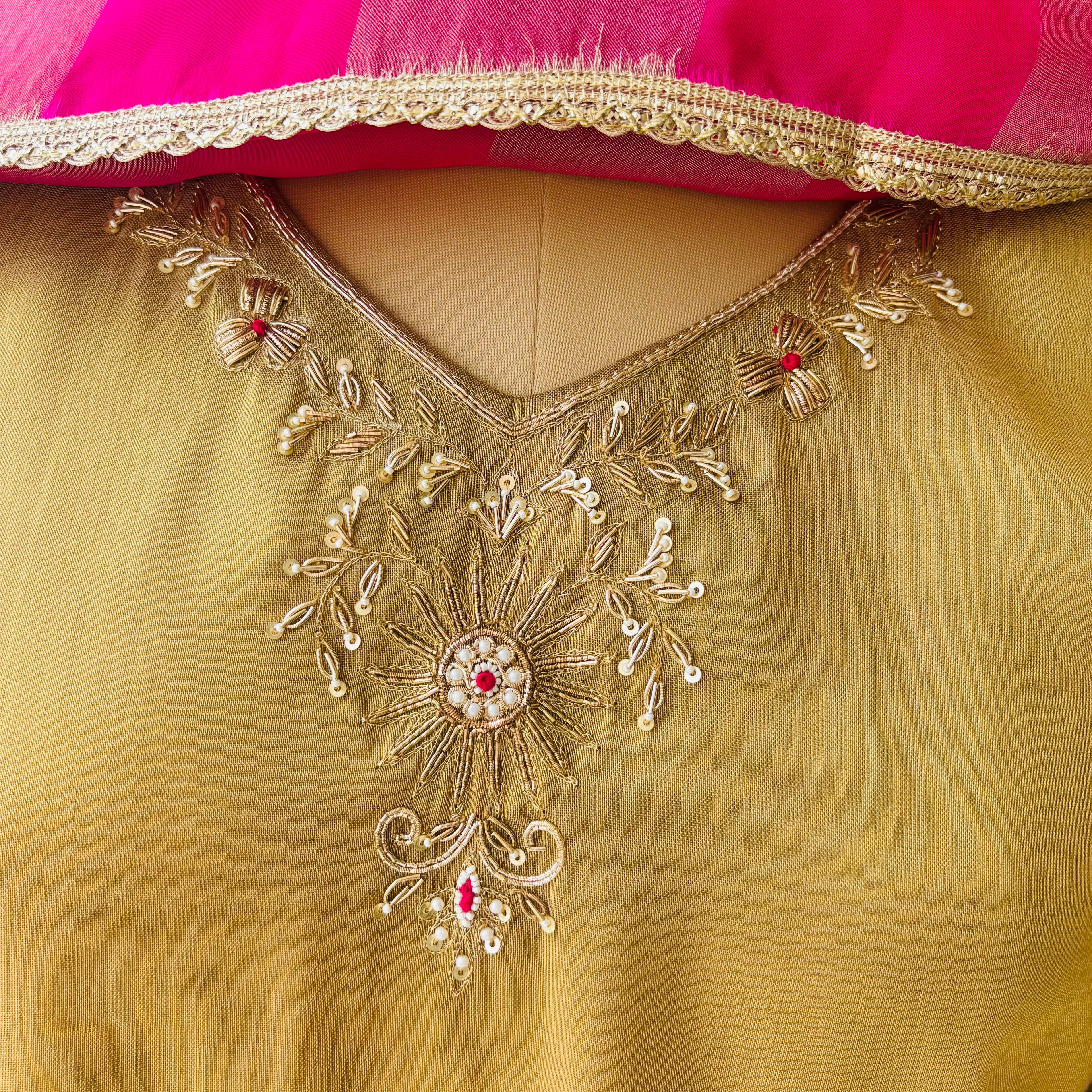 Golden Gulab Anarkali Set