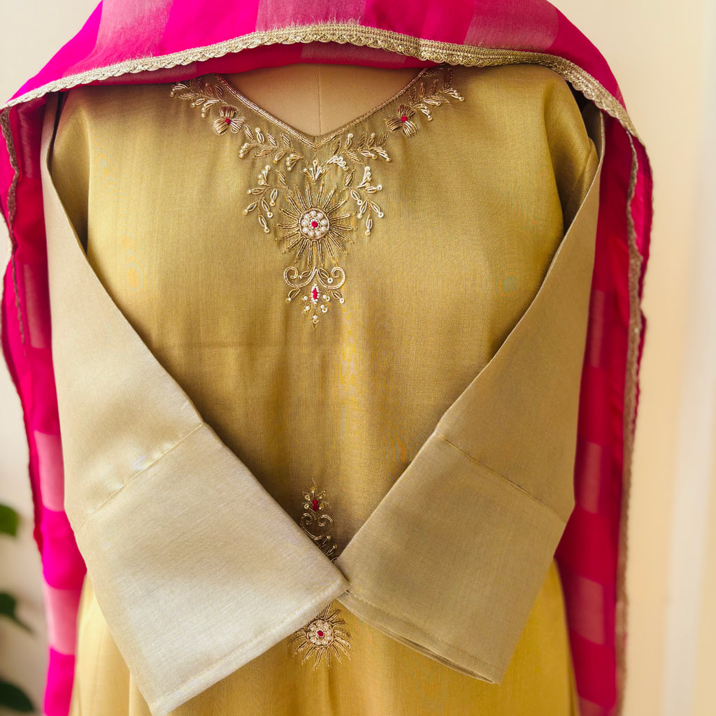 Golden Gulab Anarkali Set
