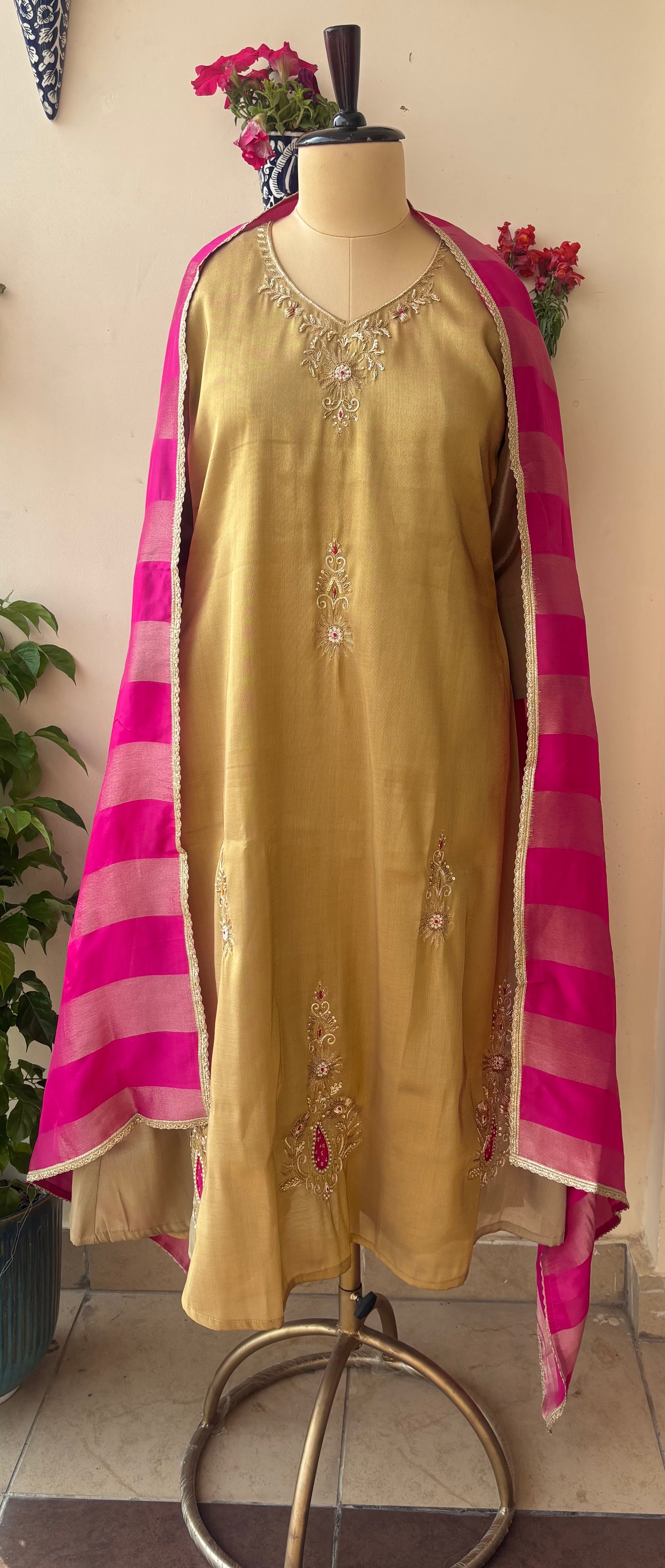 Golden Gulab Anarkali Set