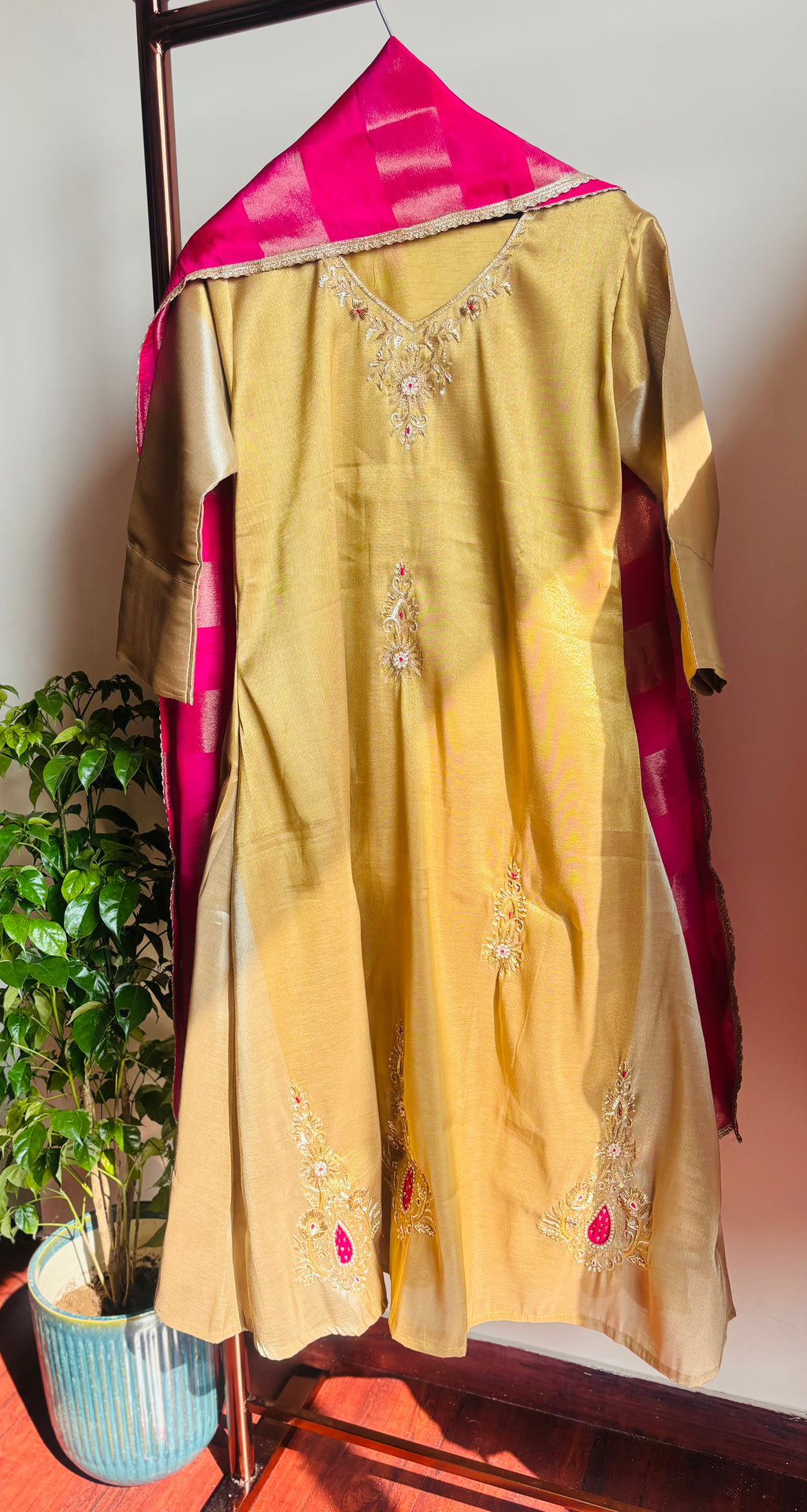 Golden Gulab Anarkali Set