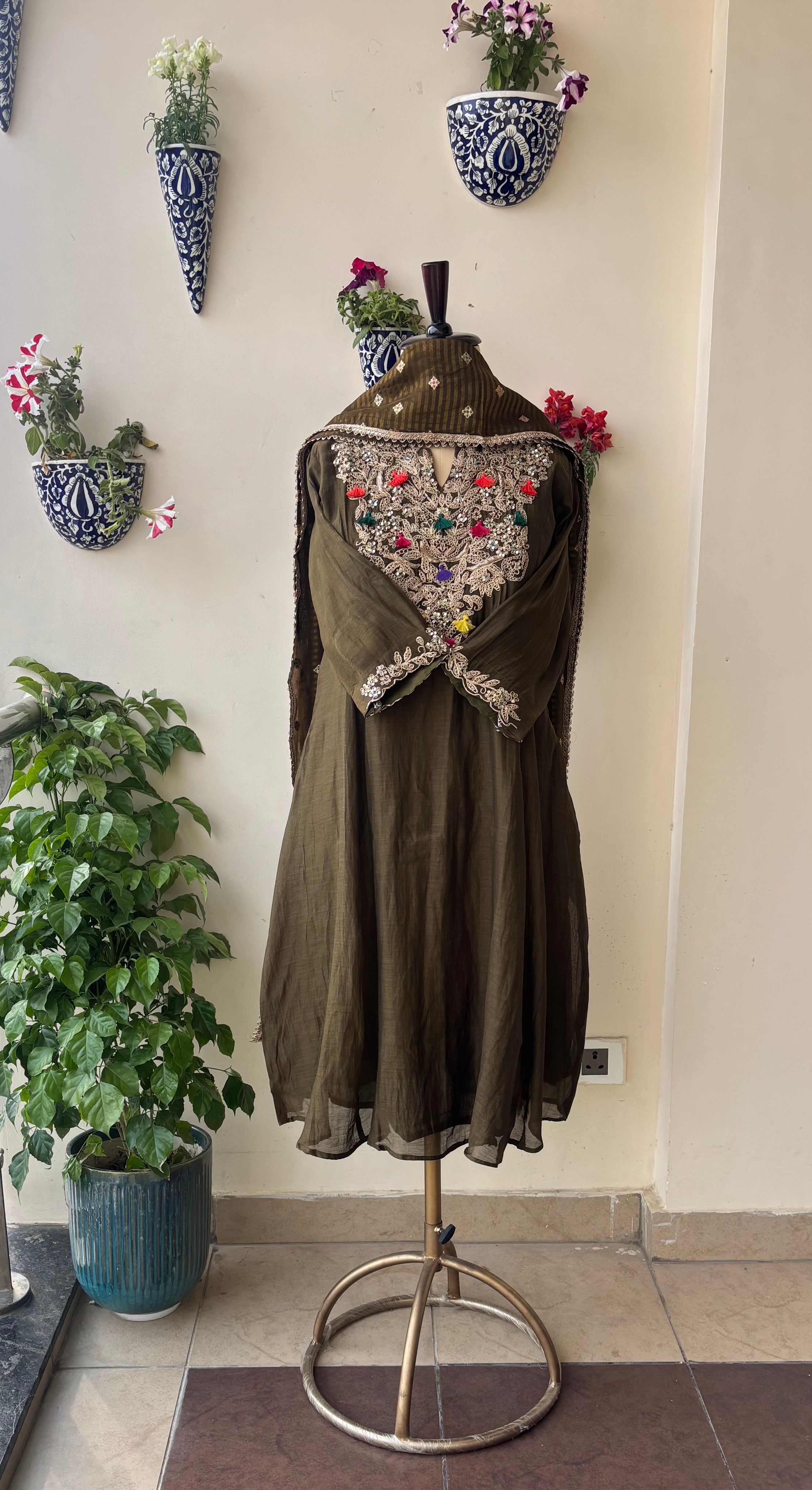 Olive Zari Gulmohar set