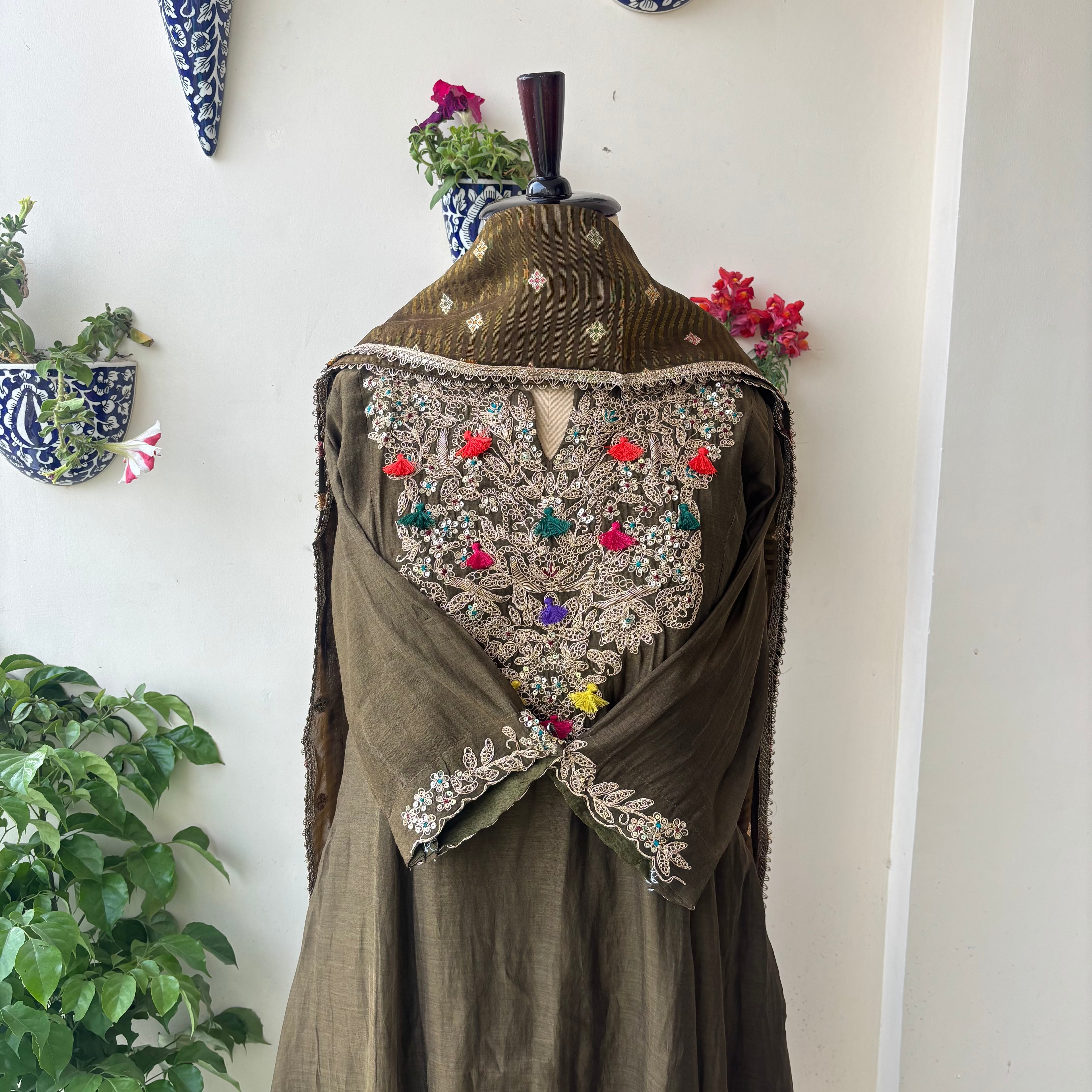 Olive Zari Gulmohar set