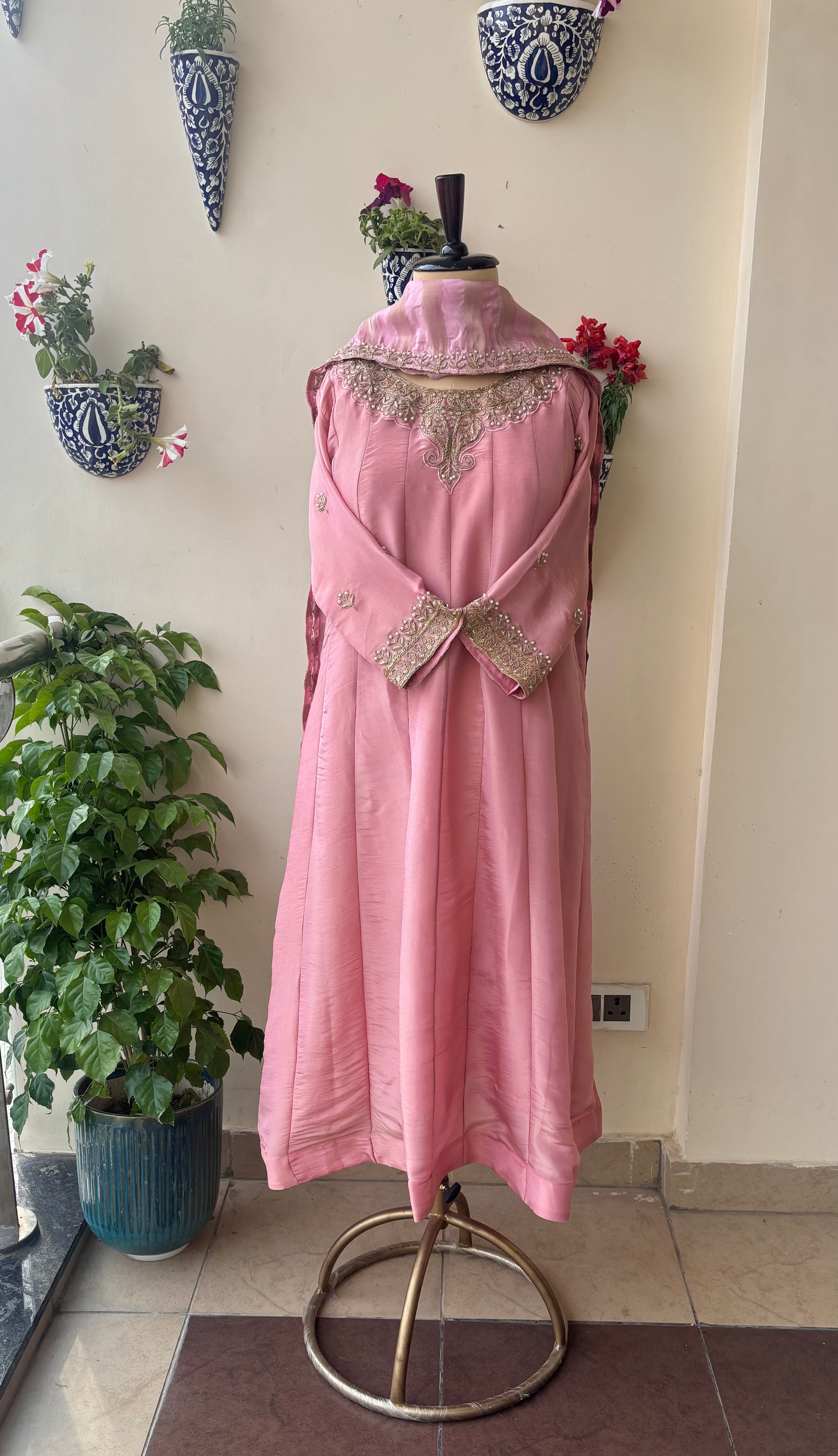 Rose Tissue Shimmer Anarkali Suit Set