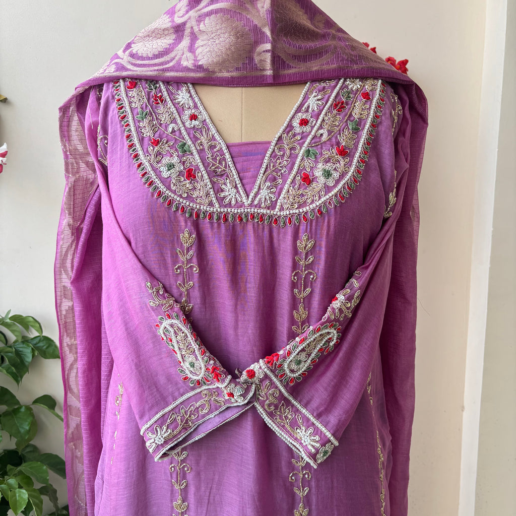 Lilac Chanderi Kotta Doriya Suit Set
