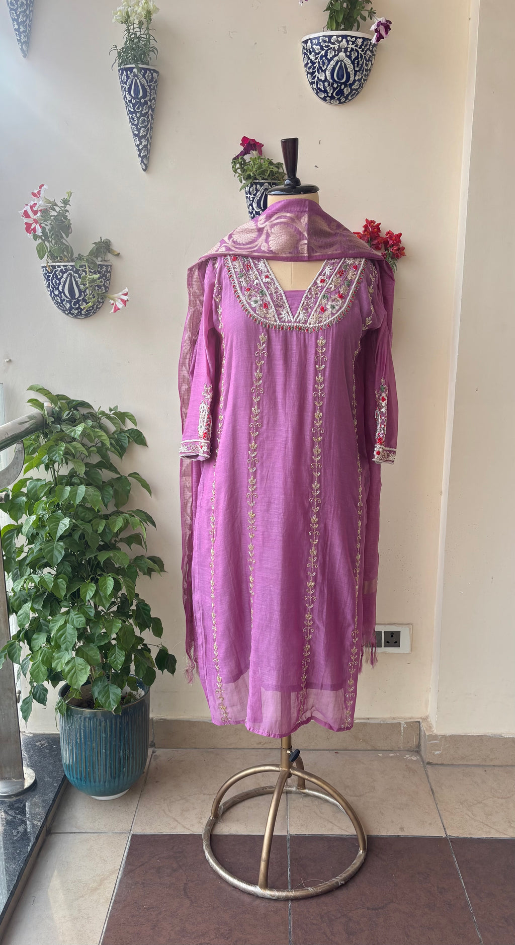 Lilac Chanderi Kotta Doriya Suit Set