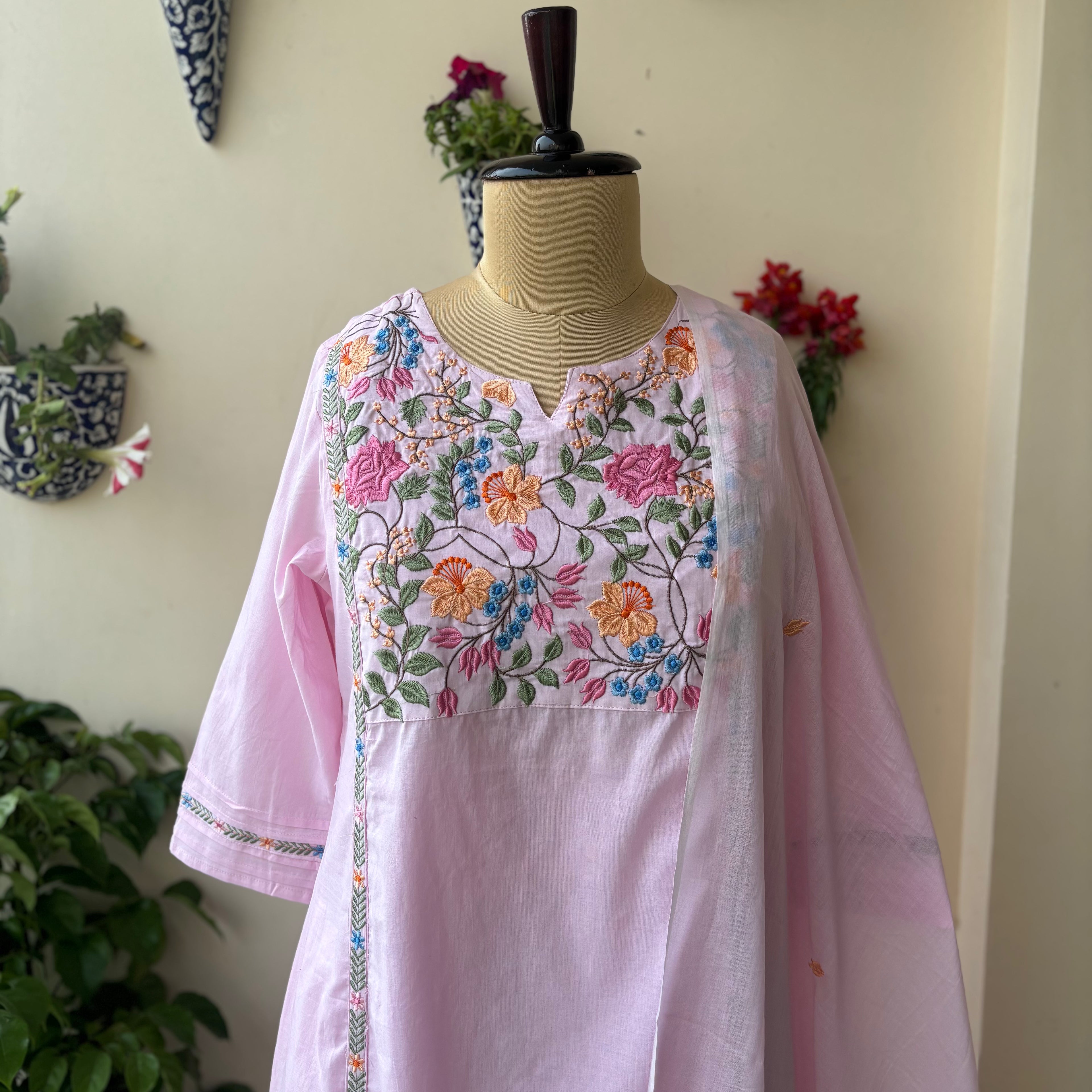 Embroidered Cotton Bloom Suit Set