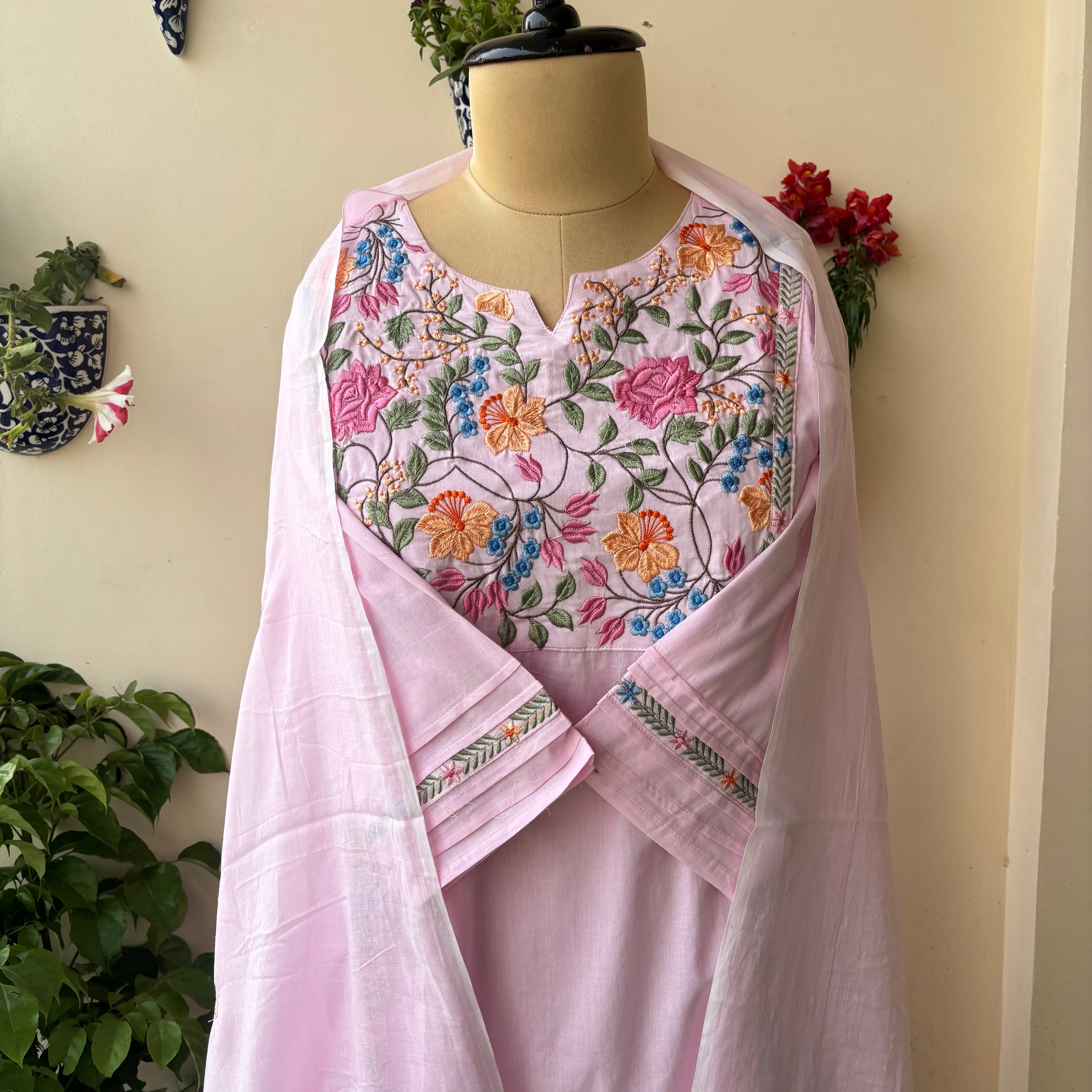 Embroidered Cotton Bloom Suit Set