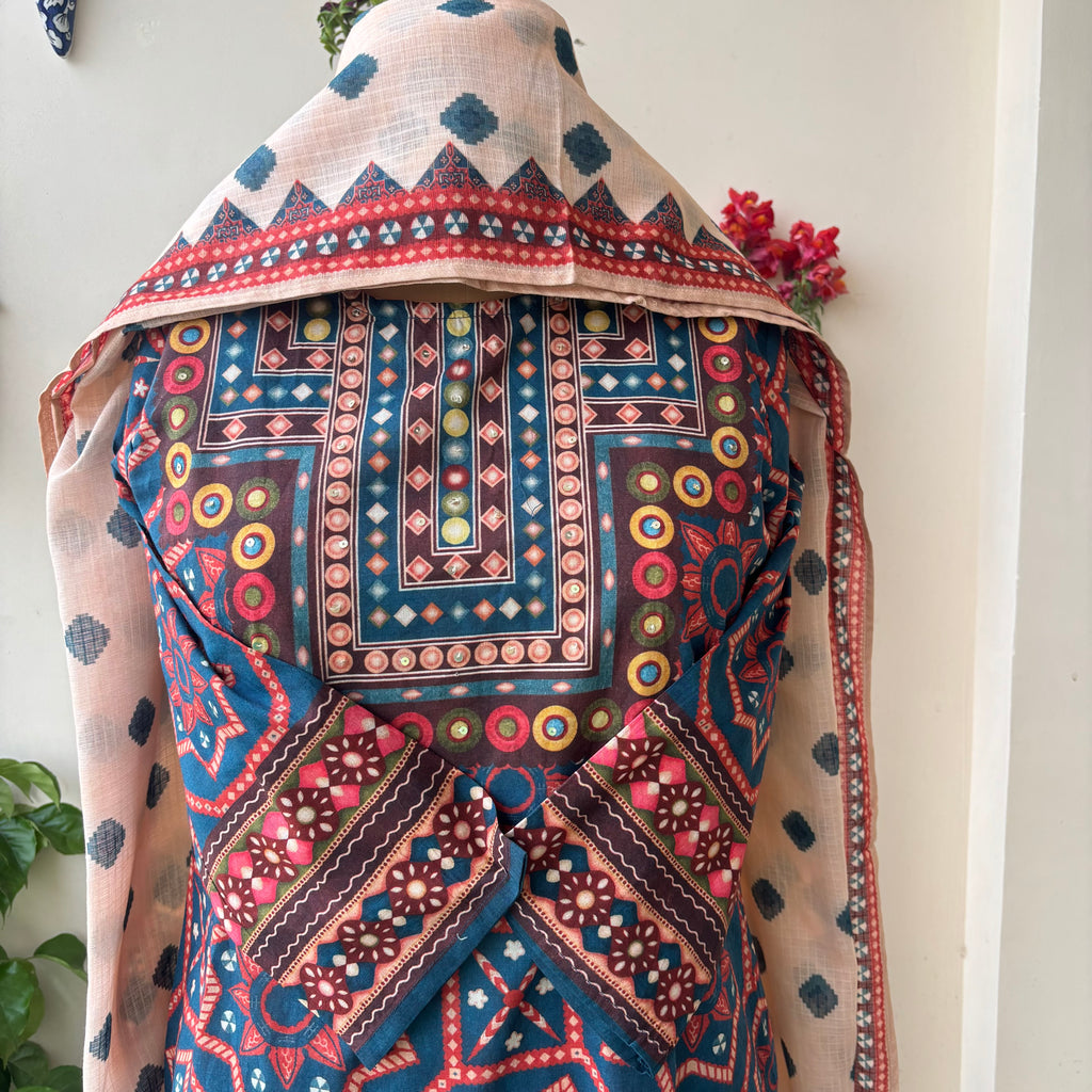 Indigo Cotton Mosaic Suit Set