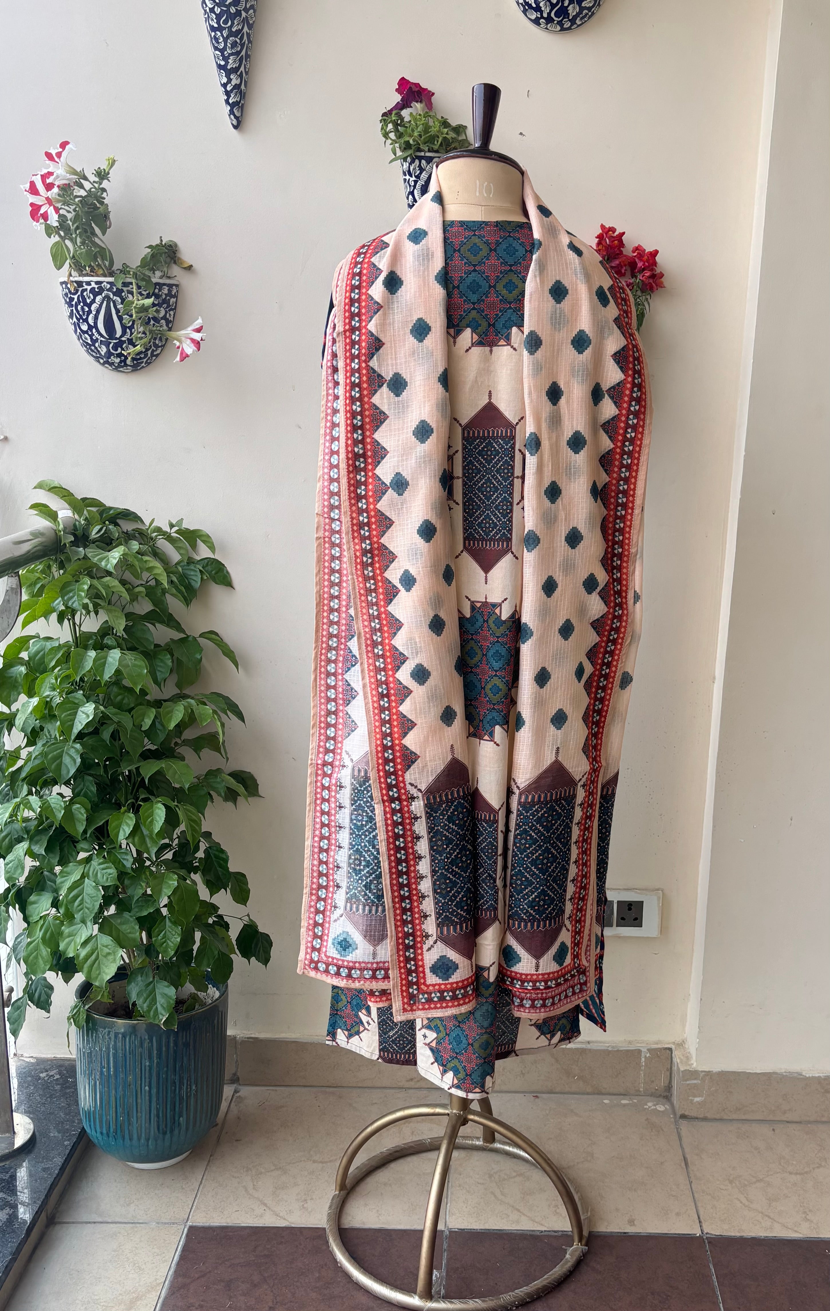 Indigo Cotton Mosaic Suit Set