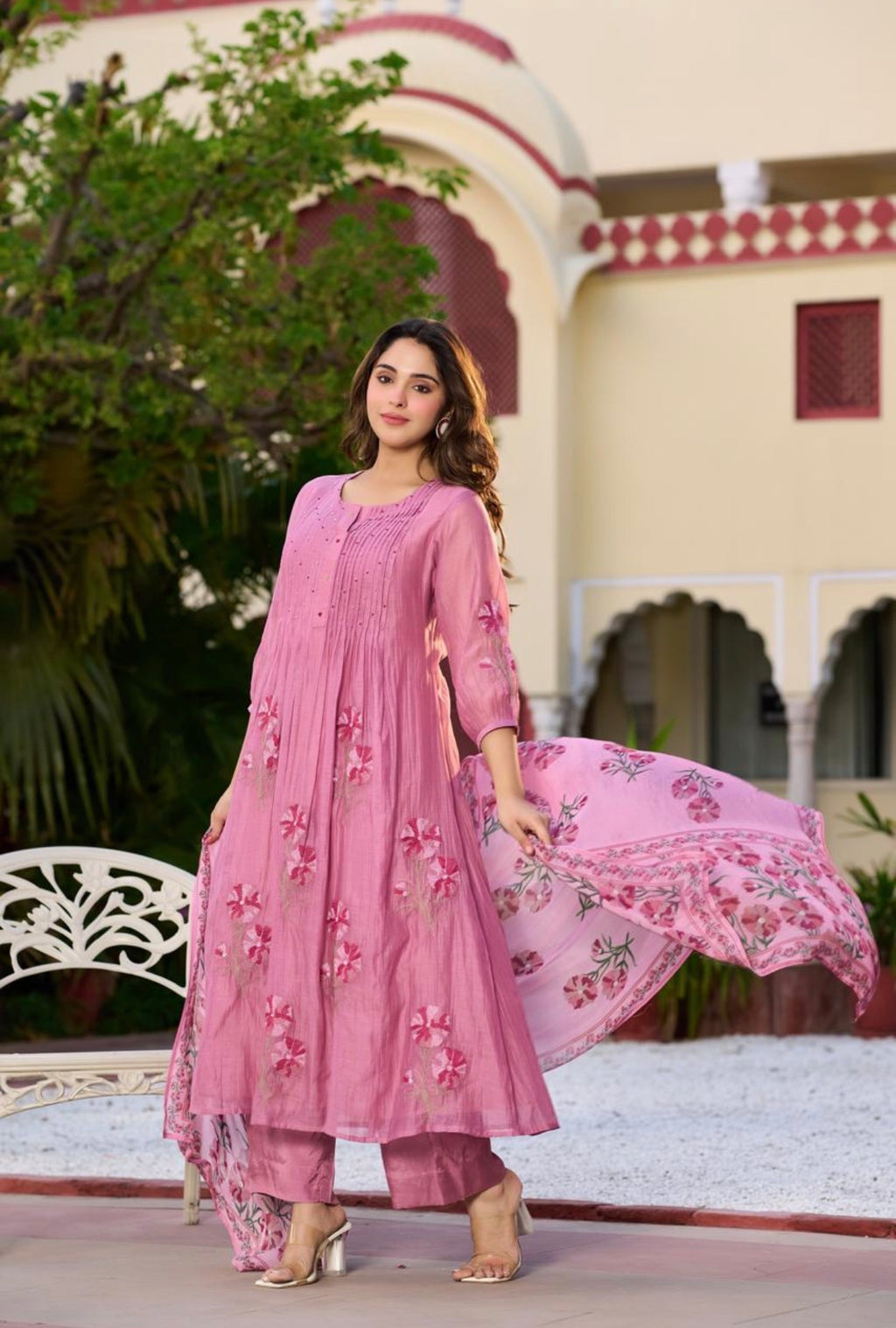 Mauve Mist Mul Chanderi Suit