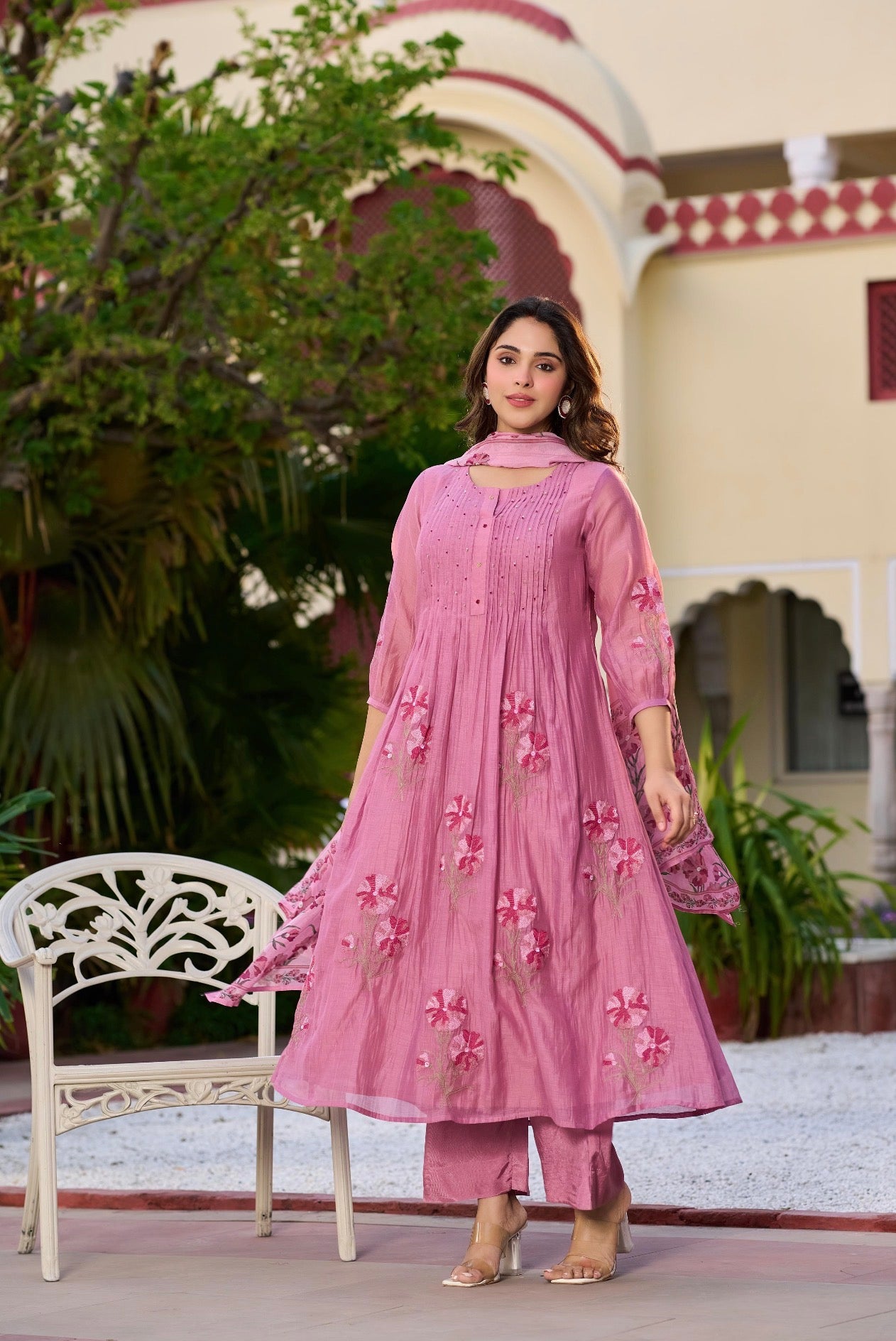 Mauve Mist Mul Chanderi Suit