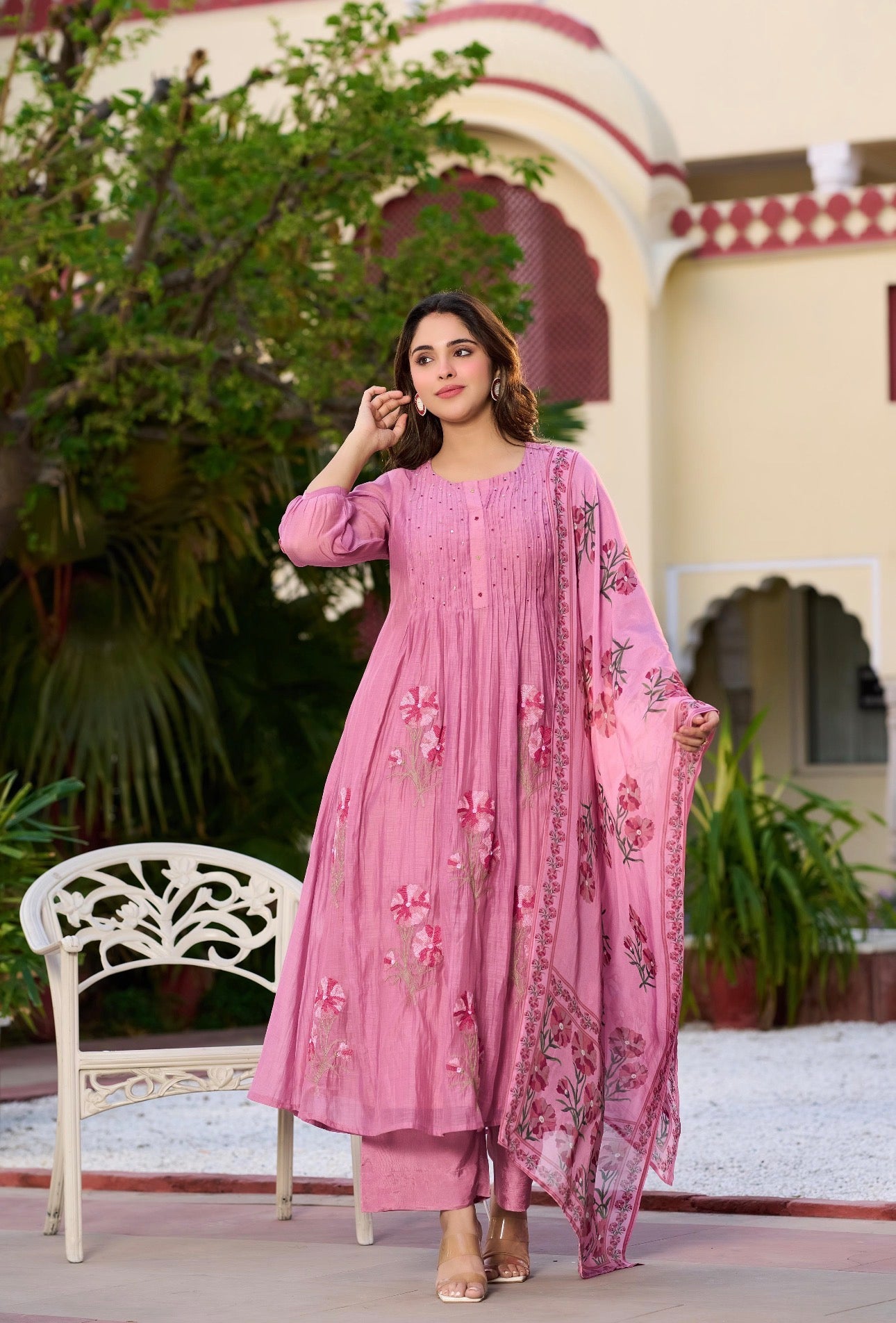 Mauve Mist Mul Chanderi Suit