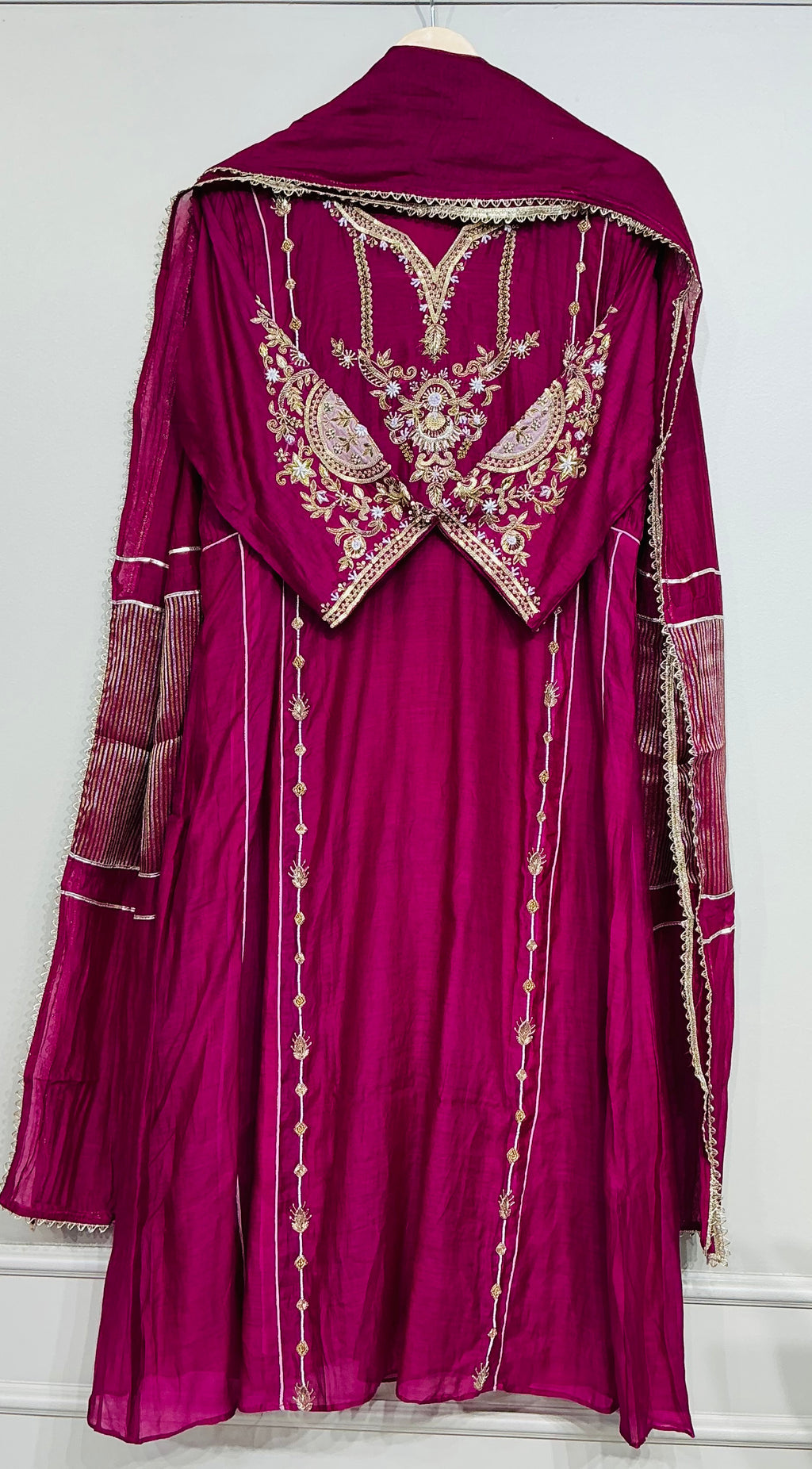 Wine Mul Chanderi with heavy Zardozi handwork