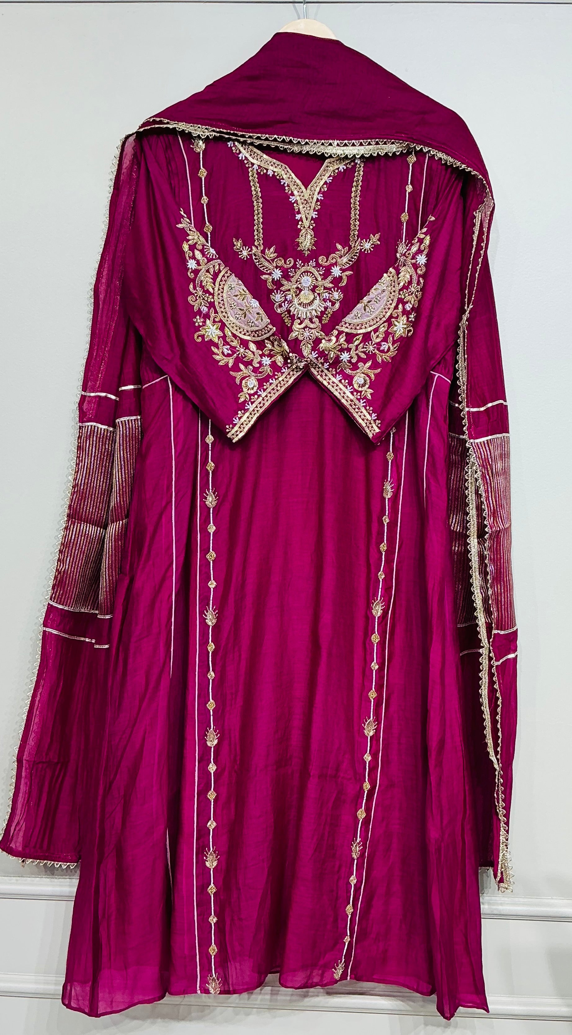 Wine Mul Chanderi with heavy Zardozi handwork