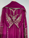 Wine Mul Chanderi with heavy Zardozi handwork