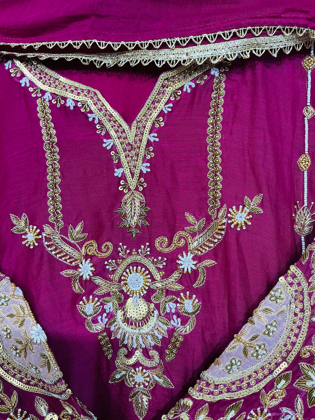 Wine Mul Chanderi with heavy Zardozi handwork